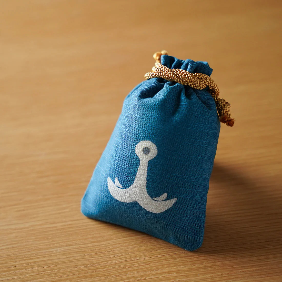 Katazome Small Talisman Bag - Japanese Traditional Craft Drawstring Pouch with Anchor Design | Perfect for Good Luck Charms, Jewelry Storage & Travel Essentials