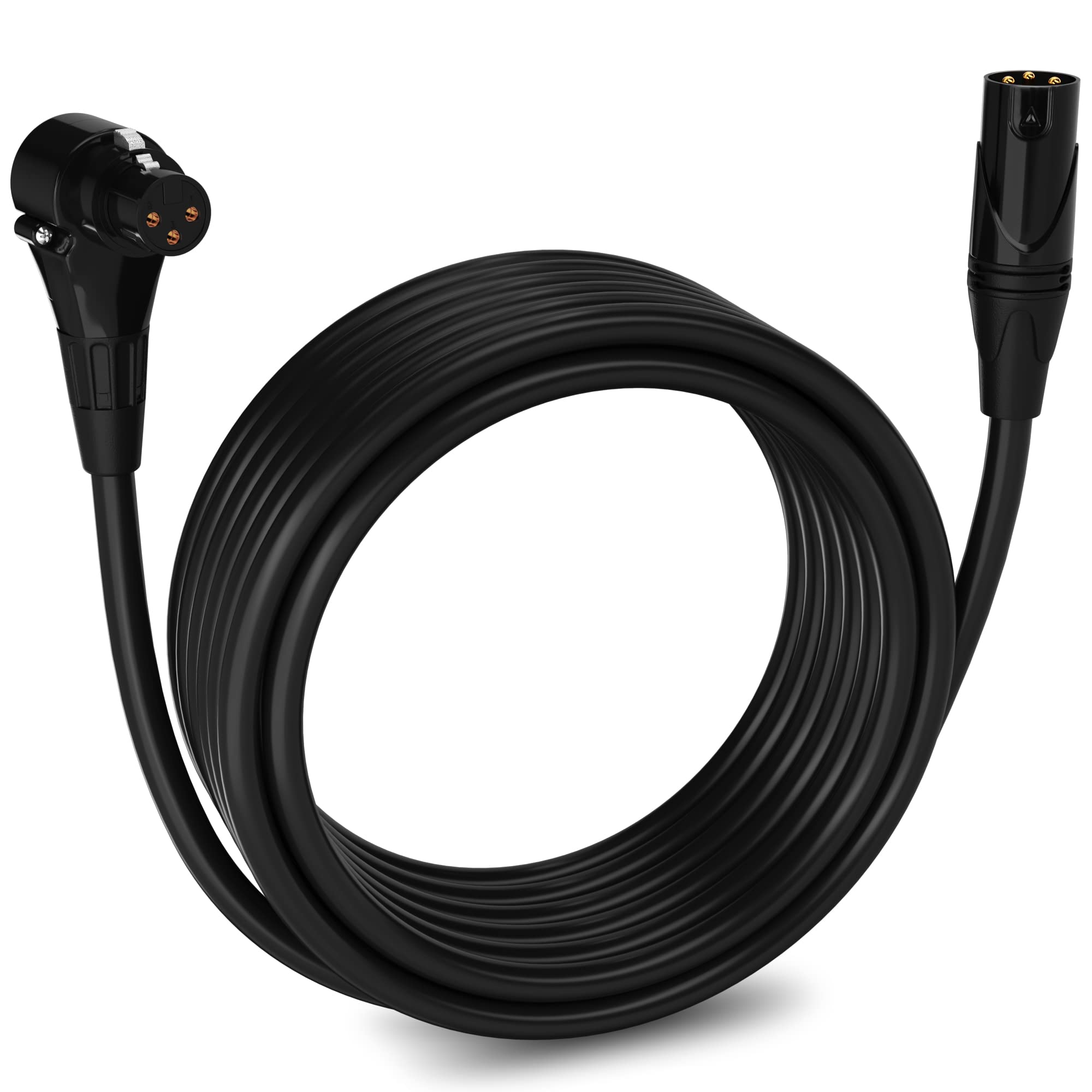LyxPro 25ft Right Angle XLR Female to Male 3-Pin Microphone Cable - Professional Audio Cord for Powered Speakers, Audio Interfaces, Camcorders, DSLR Cameras & Recording Devices - Durable Black Shielded Cable for Studio, Live Performances & Podcasting