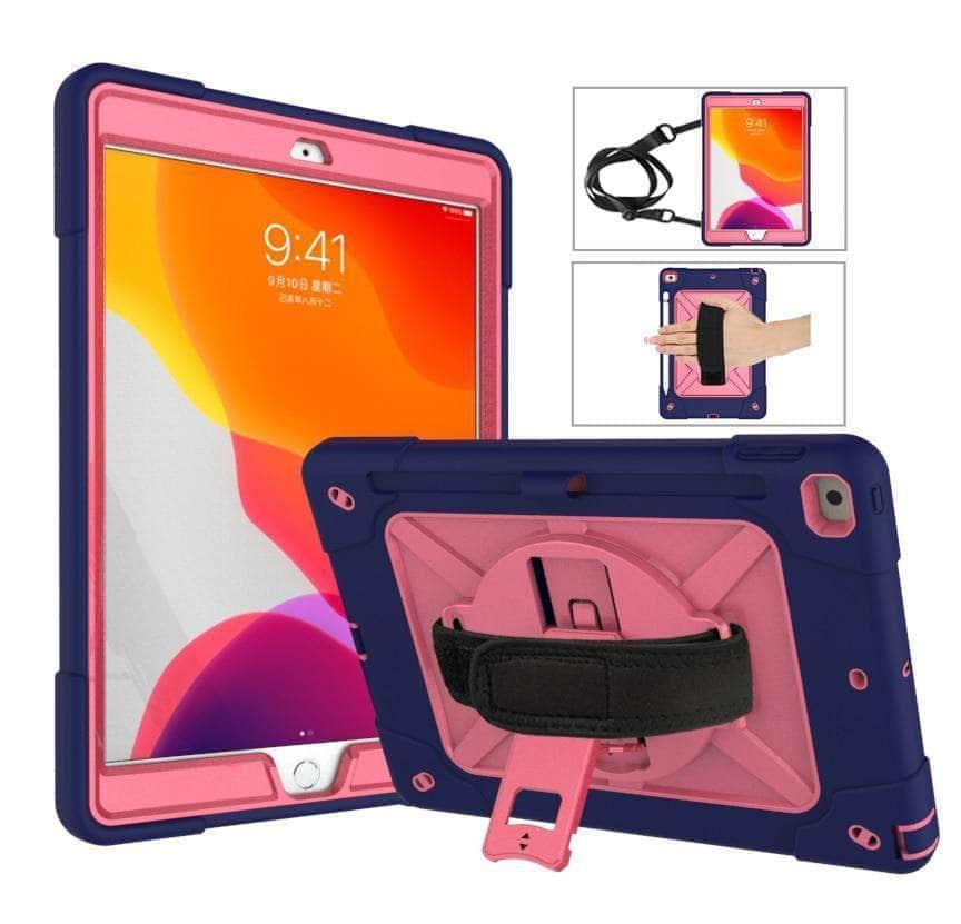 Conelz Heavy Duty Rugged Shockproof Case for iPad 10.2 (7th/8th Gen 2019/2020) with 360° Rotatable Kickstand & Hand Strap - Perfect for Construction, Outdoor Work and Kids' Use