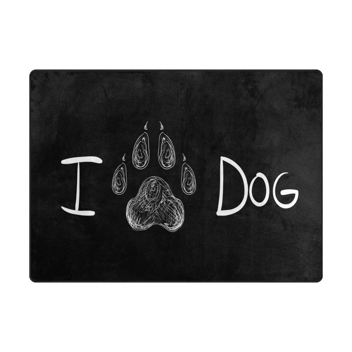 ALAZA I Love Dog Paw Print Black Area Rug - 5'3