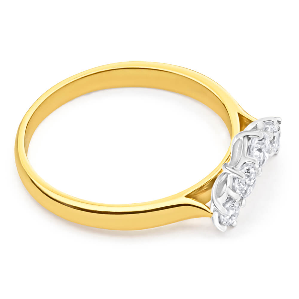 18ct Yellow Gold Diamond Ring - 1/2 Carat Total Weight, 5 Round Cut Diamonds - Perfect for Engagement, Wedding & Anniversary Gifts
