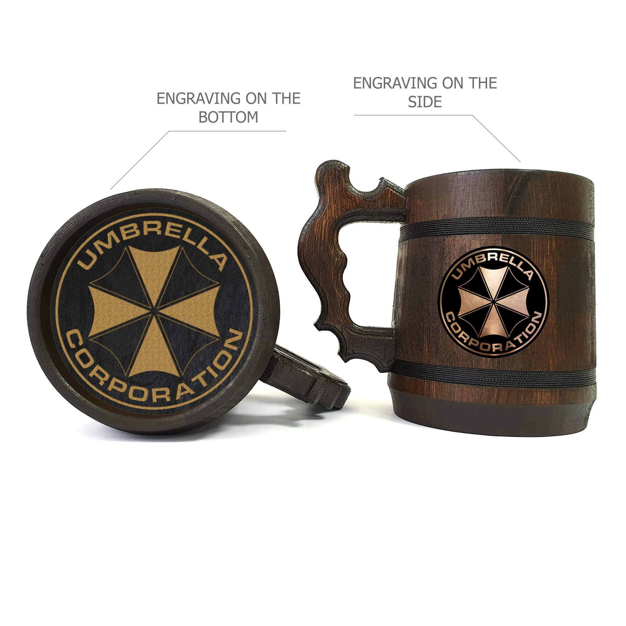 Personalized RE Umbrella Beer Mug - Custom Engraved Wooden Tankard & Stein for Oktoberfest, Gifts, Home Bar Decor - Perfect for Parties, Beer Tasting & Collectibles