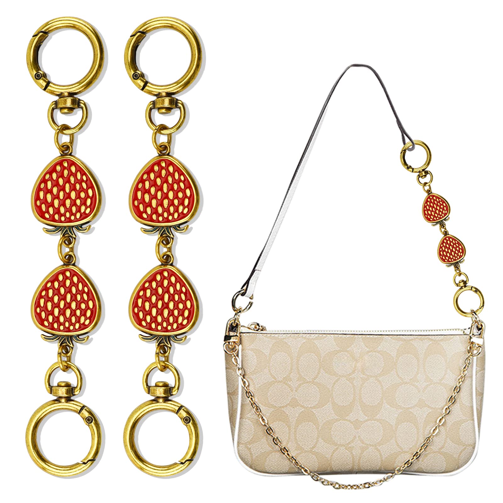 2 Pcs Gold Strawberry Pattern Purse Extender Chains for Women - Adjustable Bag Strap Extenders for Crossbody Bags, Replacement Metal Chains for Handbags & Shoulder Bags - Perfect for Travel, Shopping & Everyday Use