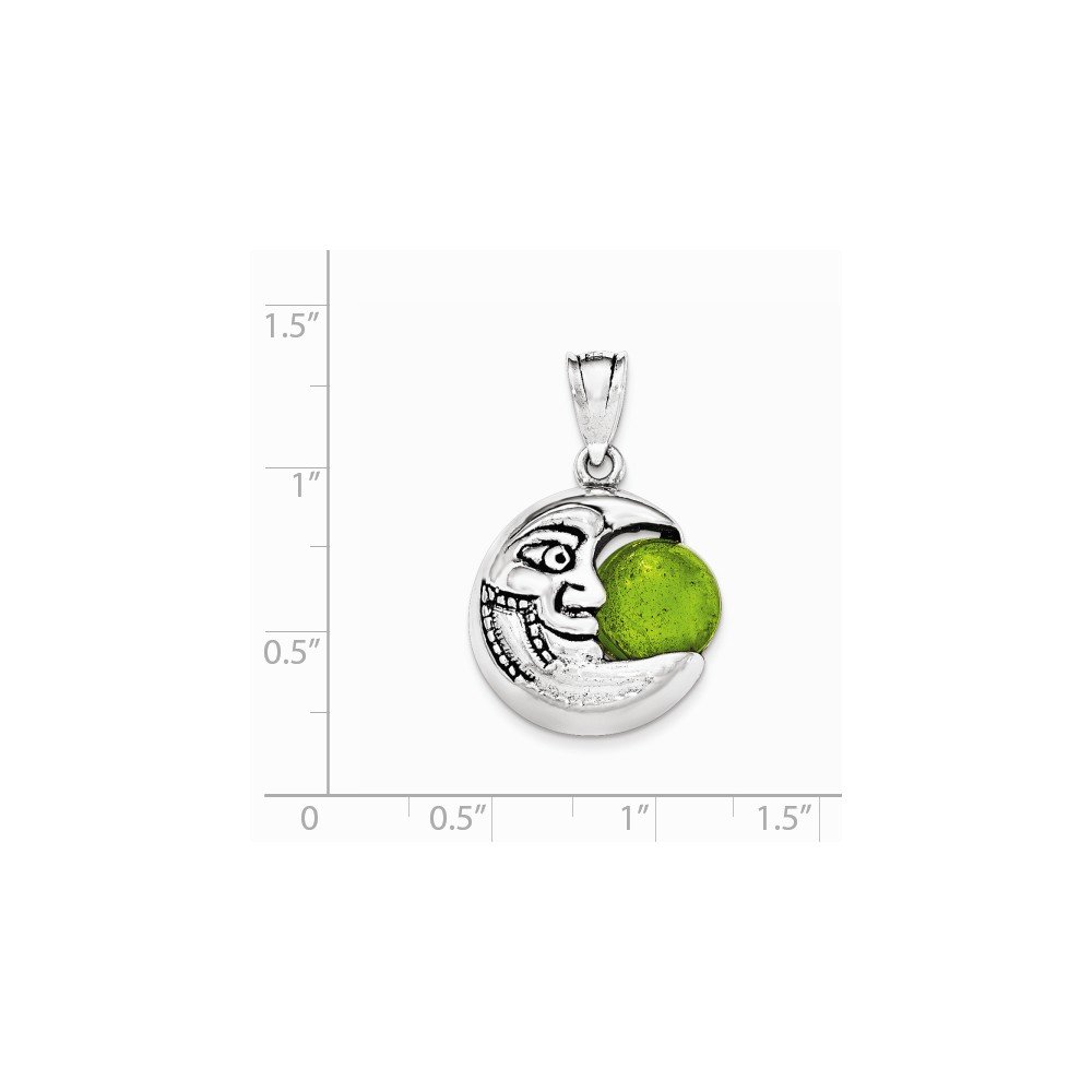 Jewels By Lux Sterling Silver Antiqued Half Moon Pendant with Face & Green Stone - Perfect for Boho Jewelry, Gift Giving & Everyday Wear
