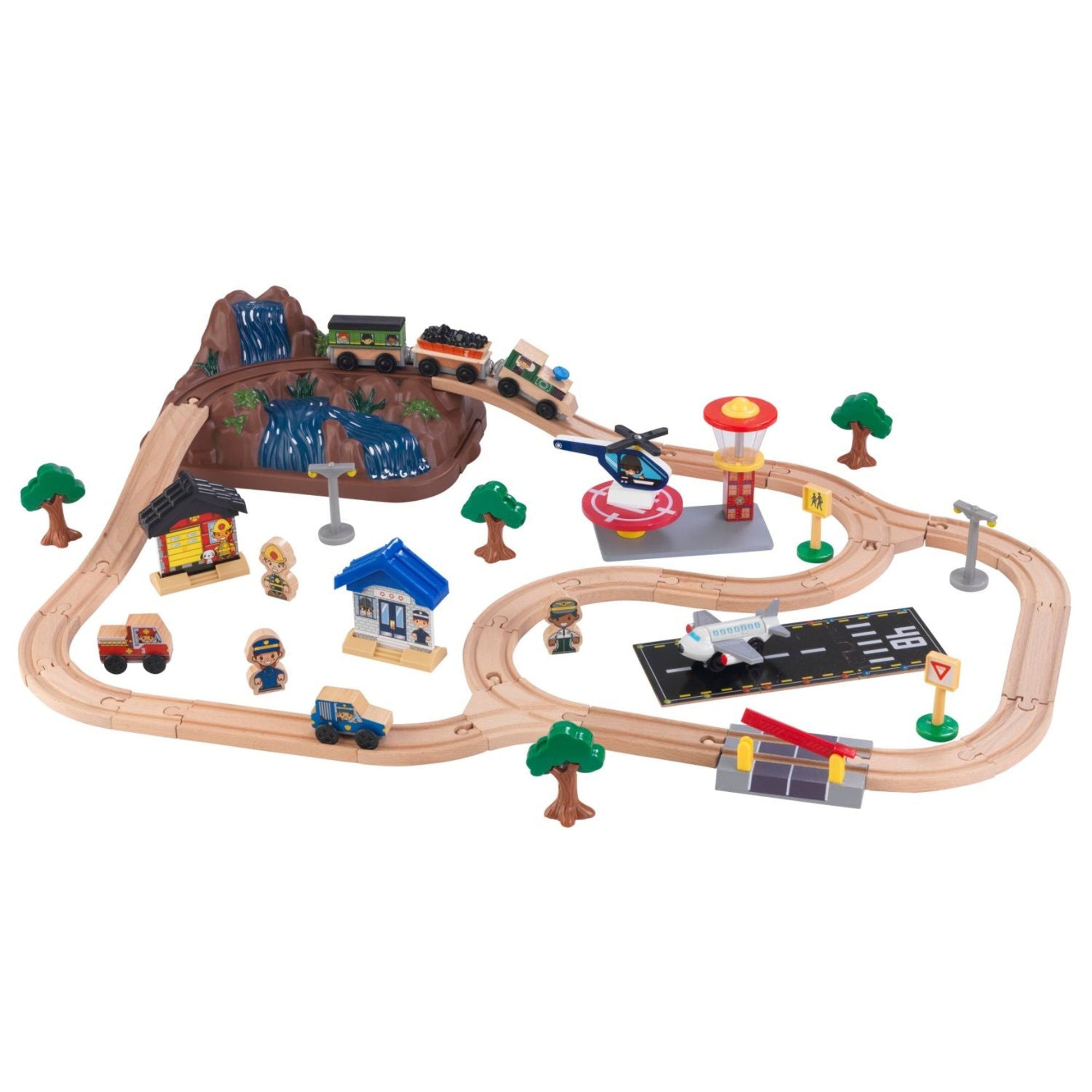 KidKraft Wooden Bucket Top Mountain Train Set - 100+ Piece Wooden Railway Toy for Kids Ages 3+ | Perfect for Imaginative Play, Birthday Gifts & Preschool Learning Activities