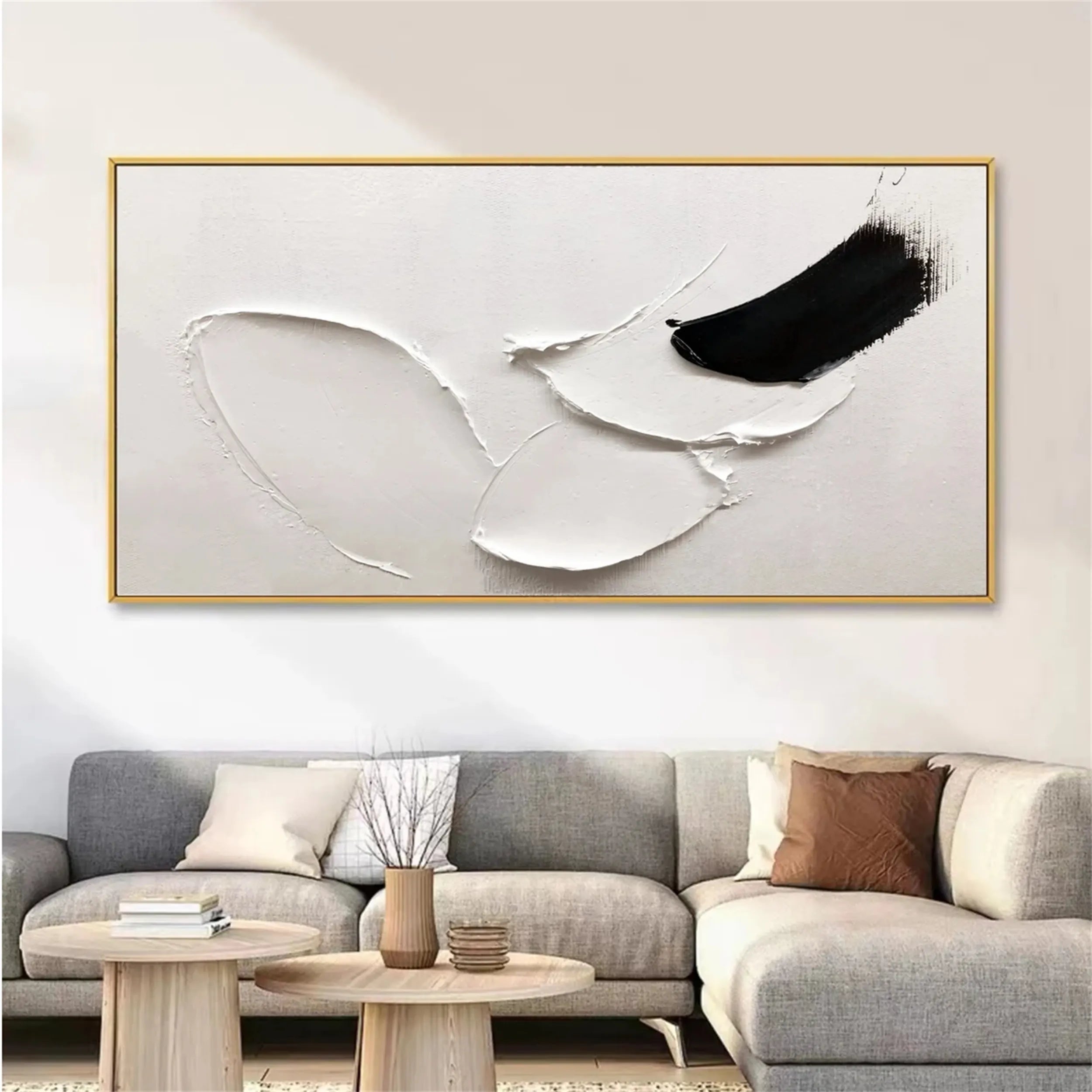 Minimalist Textured Painting Canvas - White & Black Abstract Wall Art #MM209 | Perfect for Modern Home Decor, Office & Living Room
