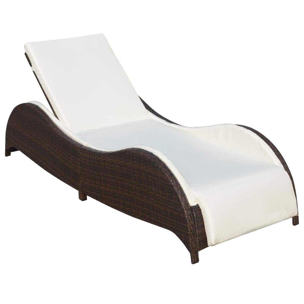 Outdoor Chaise Lounge Chair - Adjustable Wicker Rattan Recliner with Cushions for Poolside, Patio, Lawn & Backyard | Sunbathing & Relaxation | Brown-Cream Color