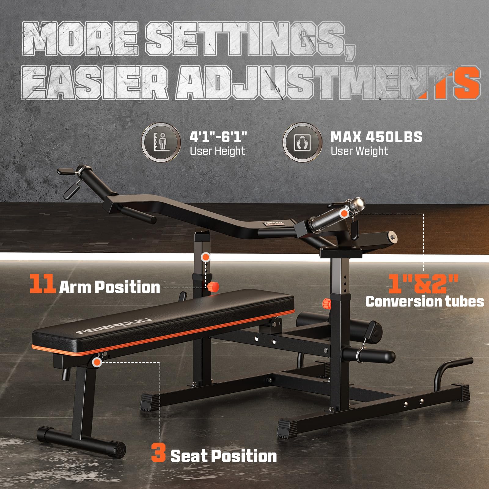 FEIERDUN 1250LBS Chest Press Machine with Independent Converging Arms - Adjustable Flat/Incline Bench for Chest, Arms & Shoulder Workouts - Home Gym Equipment for Strength Training & AB Exercises (Perfect for Small Spaces & Full-Body Workouts)