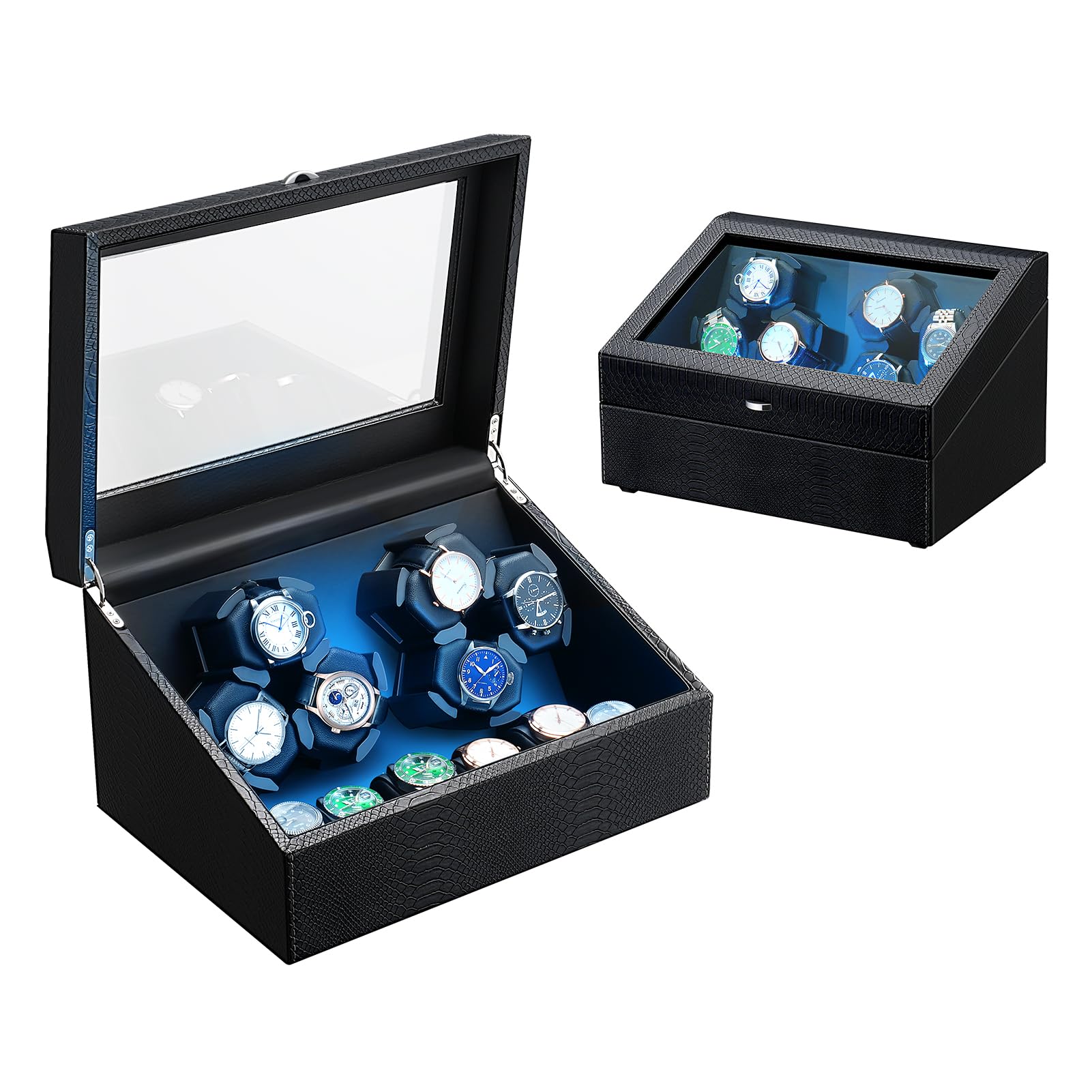 6 Watch Winder Box for Automatic Watches - Ultra Quiet Motor with Built-in LED Light - 6 Storage Slots - Perfect for Watch Collectors & Luxury Timepiece Display (Home/Office Use)