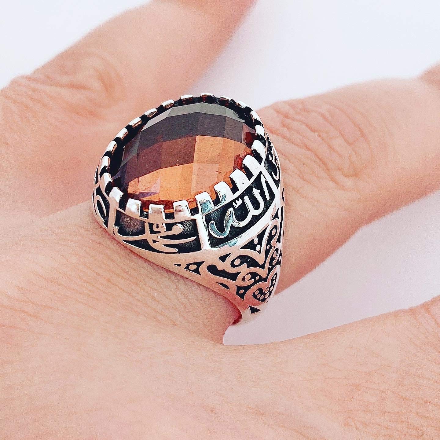 925 Silver Ahl al-Bayt Ring - Allah Ali Hasan Hussein Fatima Islamic Jewelry for Men, Shia Muslim Ring with Color Changing Sultanite Stone | Perfect for Religious Ceremonies, Daily Wear & Gift Giving
