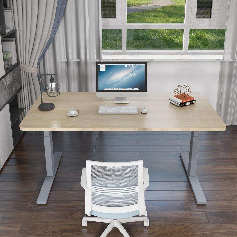140cm Electric Height Adjustable Standing Desk with Single Motor - Black Frame & Maple Top for Home Office & Workspace Ergonomics