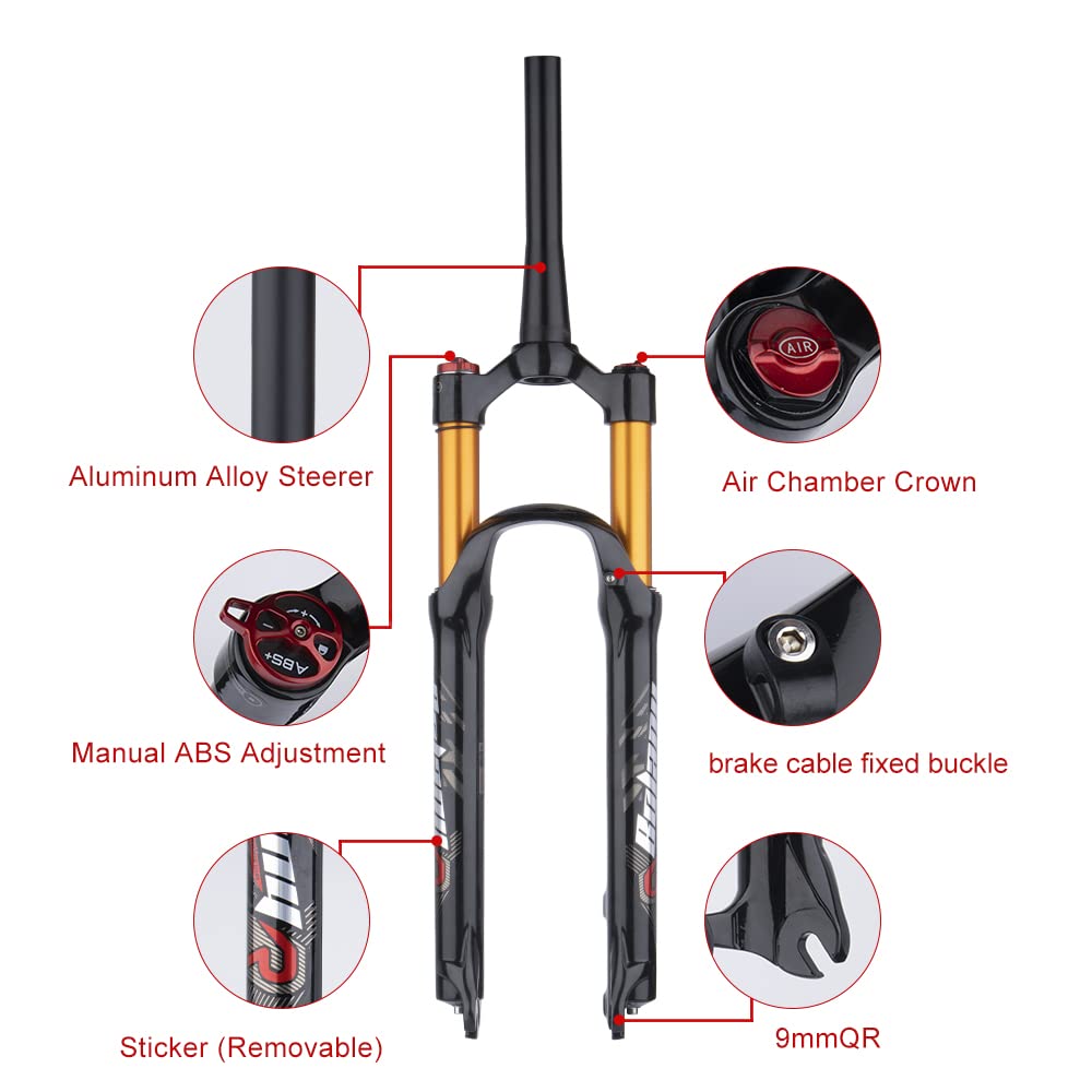 BOLANY 26/27.5/29 Inch MTB Air Suspension Fork - 120mm Travel, Rebound Adjust, 1/8 Straight/Tapered Tube, Manual/Remote Lockout, QR 9mm Front Fork for Mountain Biking & Trail Riding