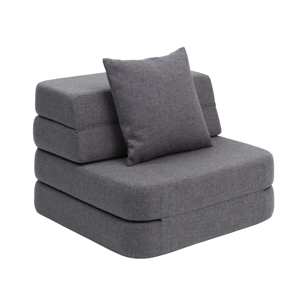 KlipKlap KK 3 Fold Sofa Bed - Single Soft Convertible Futon (36x70x70cm) in Blue Grey & Grey - Perfect for Small Spaces, Guest Rooms & Apartments