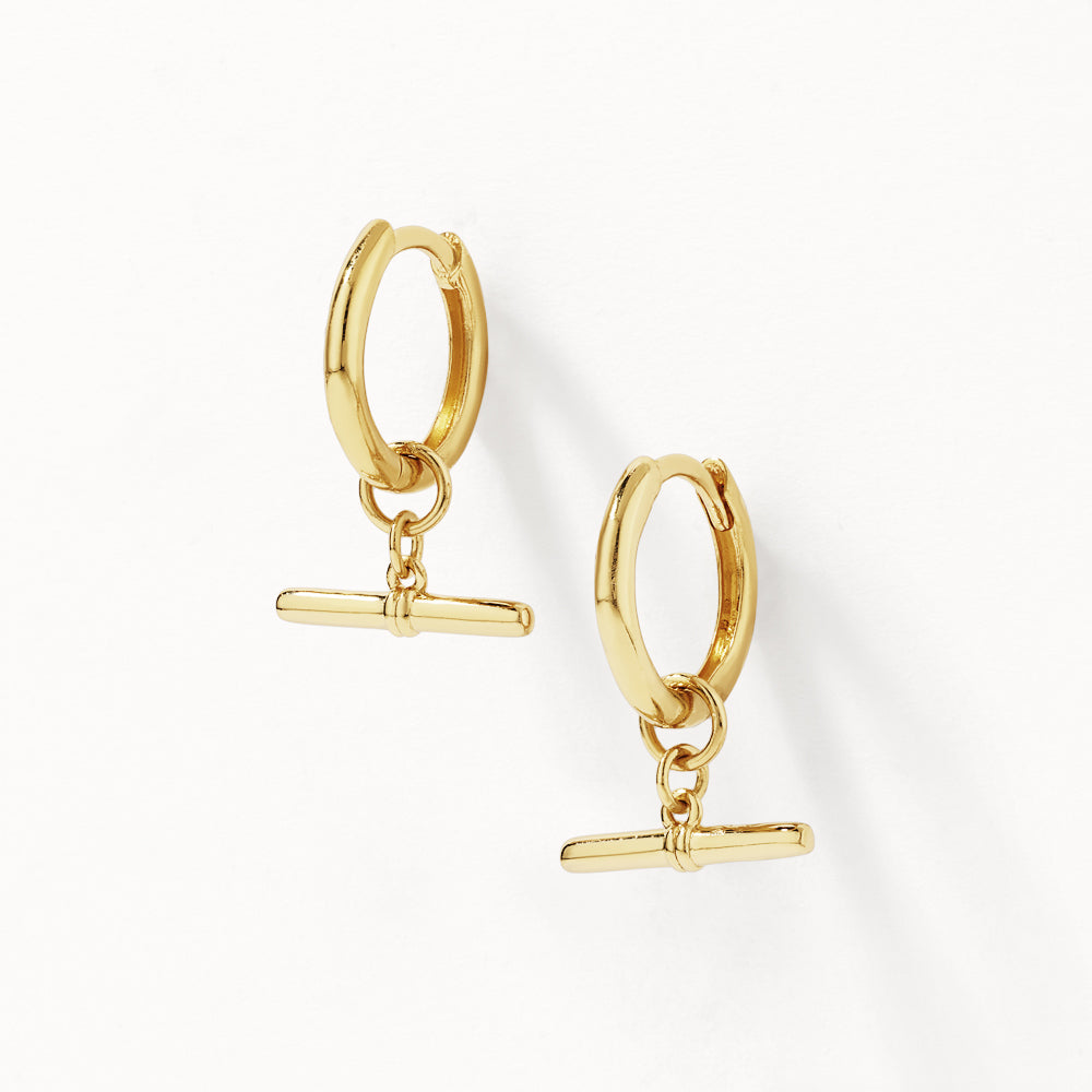 Gold T Bar Drop Charm Huggie Earrings - Elegant & Dainty Jewelry for Everyday Wear & Special Occasions