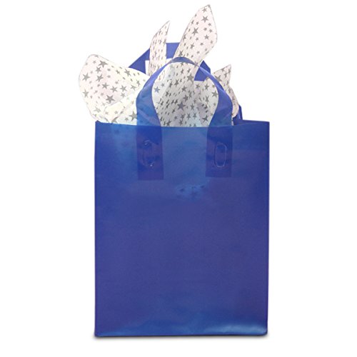 Royal Blue Frosted Handle Plastic Bags - 250 Count, 16 Inch Wide - Perfect for Party Favors, Retail Shopping & Gift Packaging