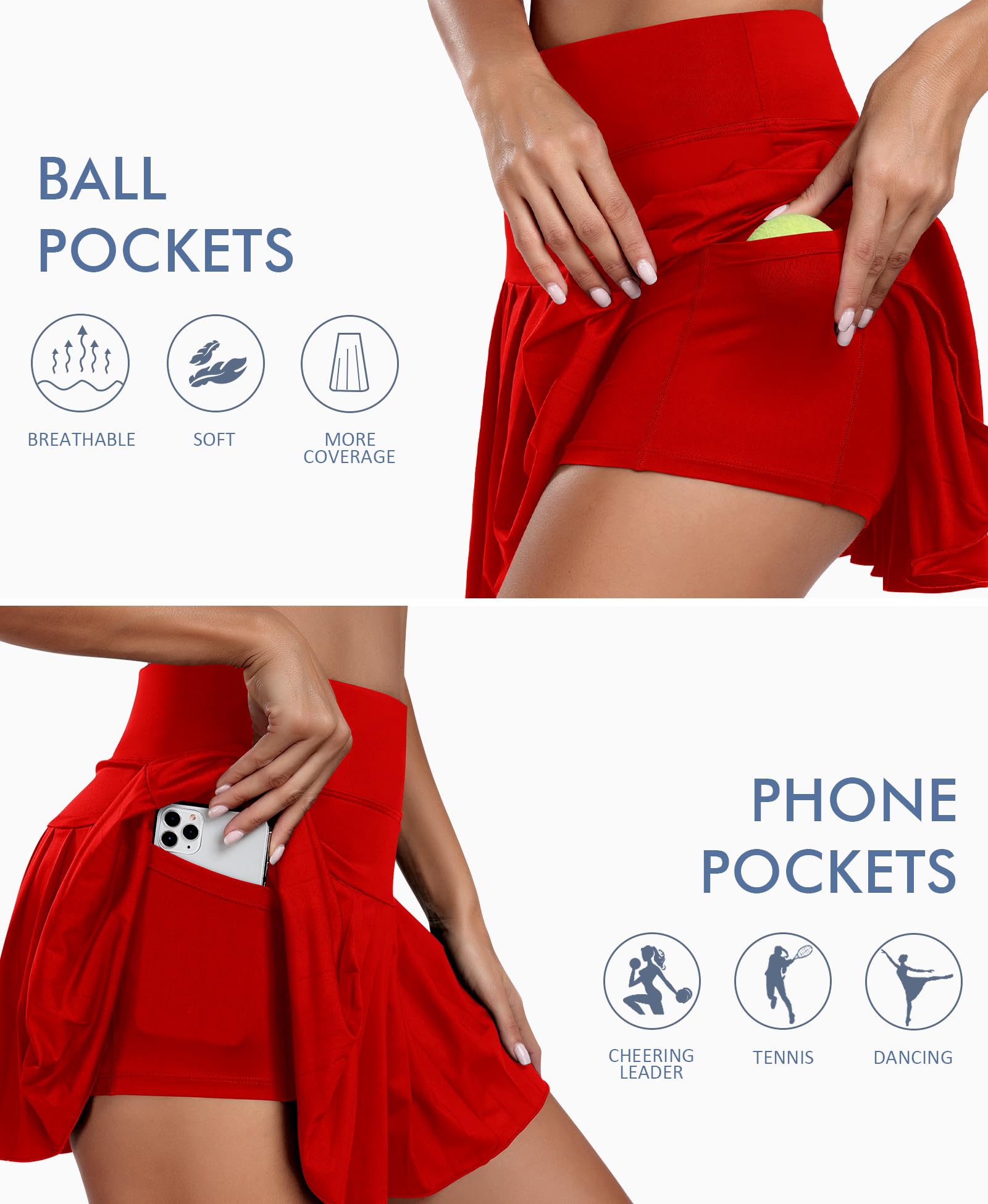 JoyGirl Women's Pleated Tennis Skirt with Built-in Shorts - Athletic Golf Skort for Workout, Running & Sports - Comfortable Skirts with Pockets - Perfect for Tennis, Golf, Gym & Casual Wear