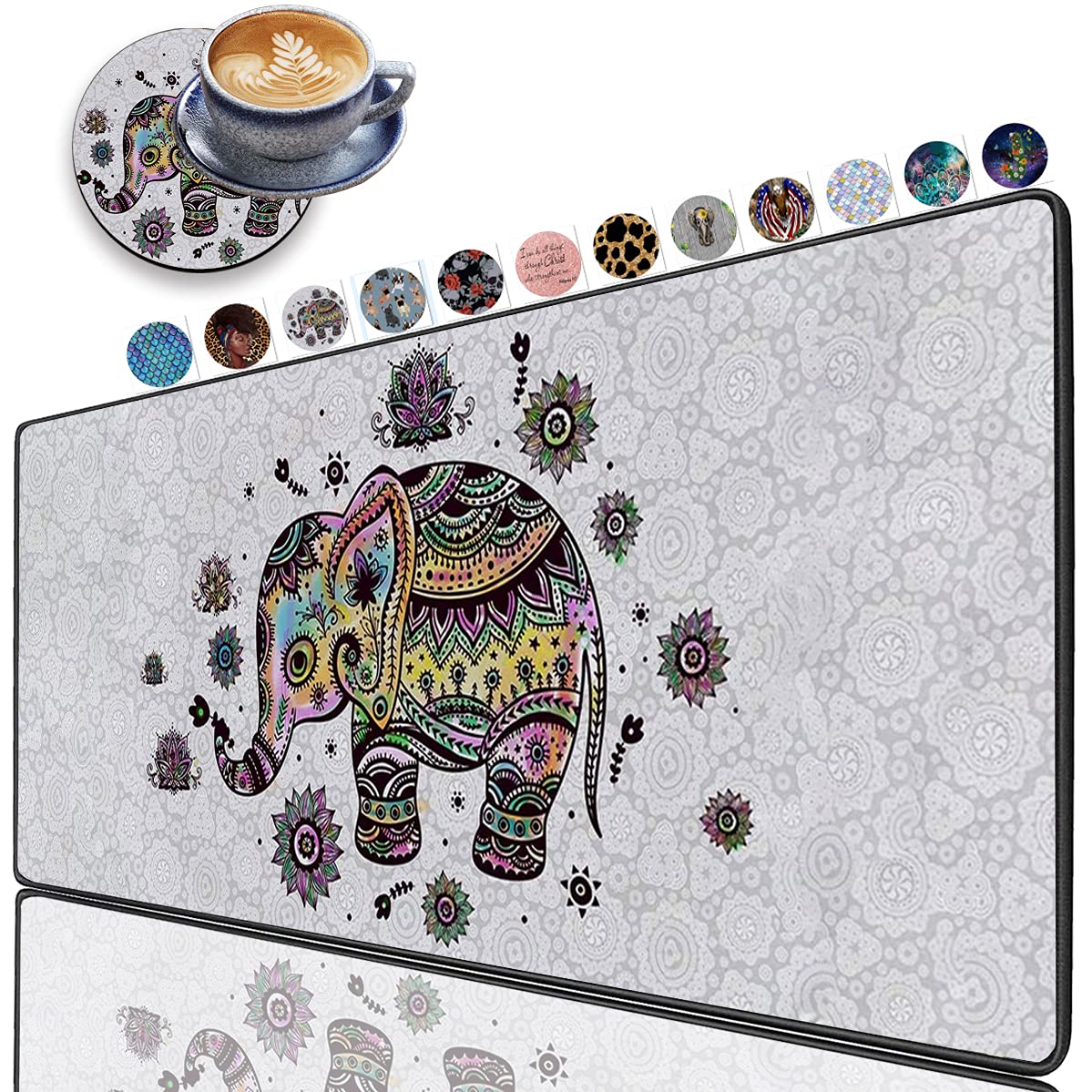 Premium Large Gaming Mouse Pad 31.5x11.8 Inch - Non-Slip Rubber Base, Stitched Edges, Cute Floral Elephant Design for Office & Home Desk - Perfect for PC Gaming, Work, and Study - Waterproof & Durable Surface