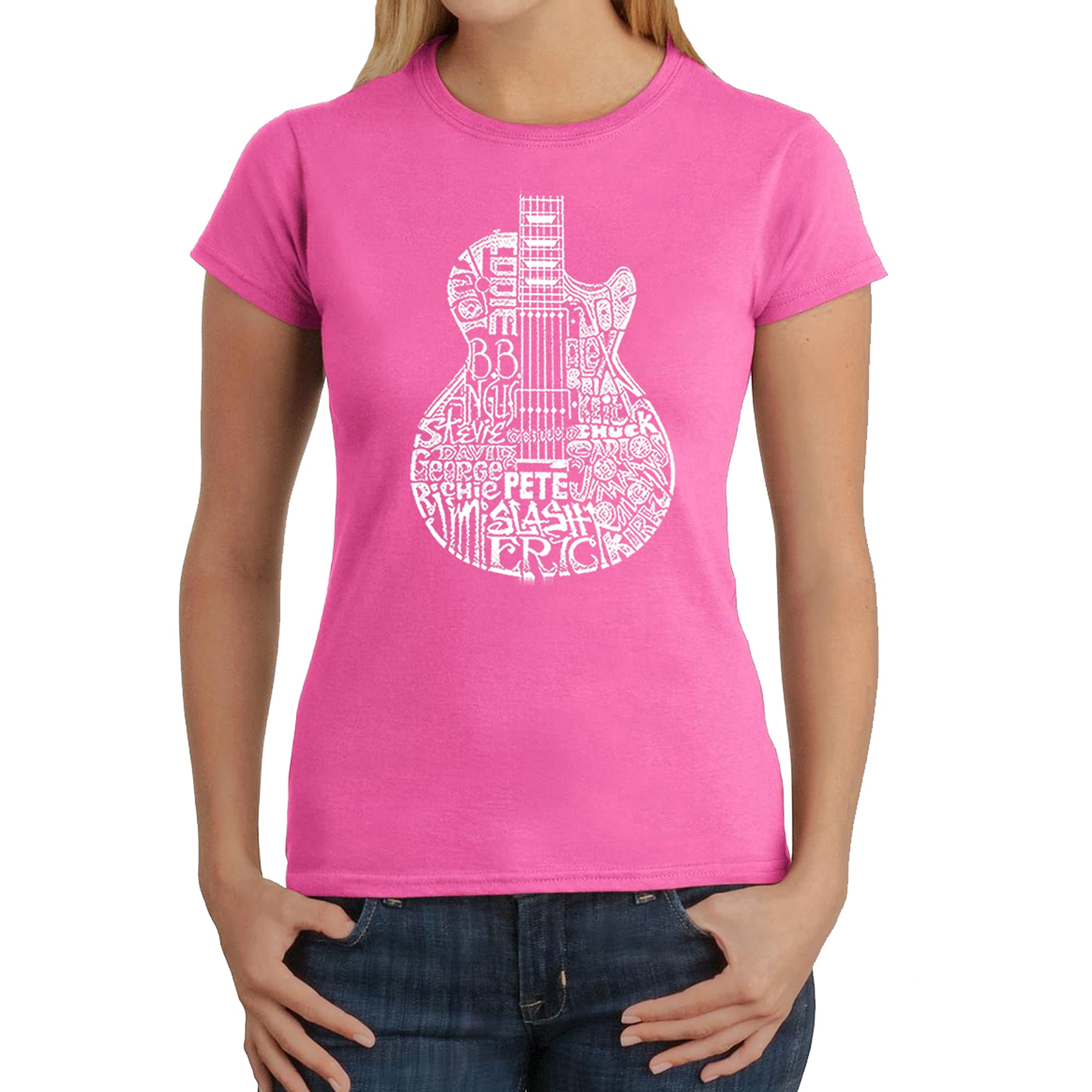 LA POP ART Women's Word Art Graphic T-Shirt - Rock Guitar Design | Casual Streetwear & Music Festival Outfit