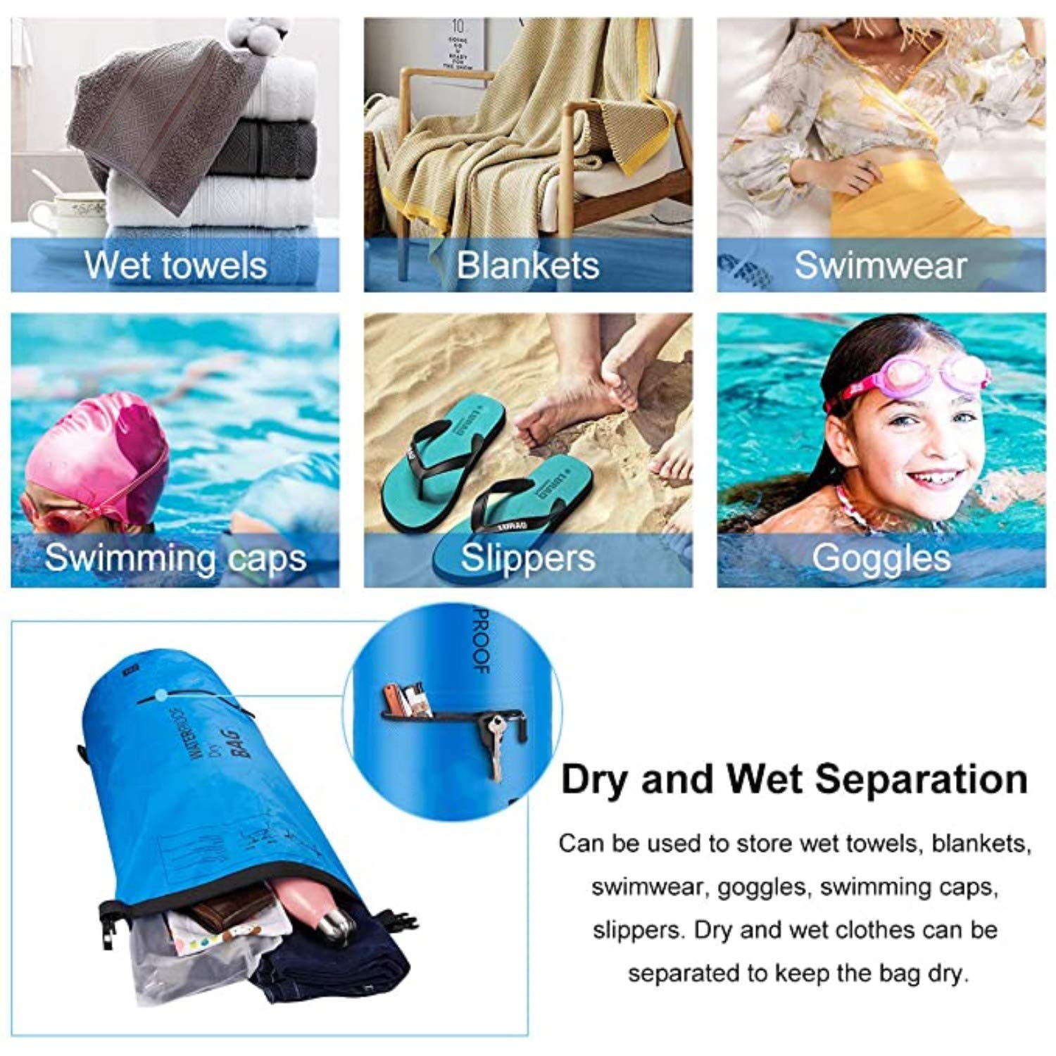 Lightweight Waterproof Dry Bag Backpack for Camping, Kayaking, Boating & Swimming - Floating Sack with 2 Exterior Zip Pockets | Perfect for Outdoor Adventures, Beach Trips & Water Sports (Blue, 10L)