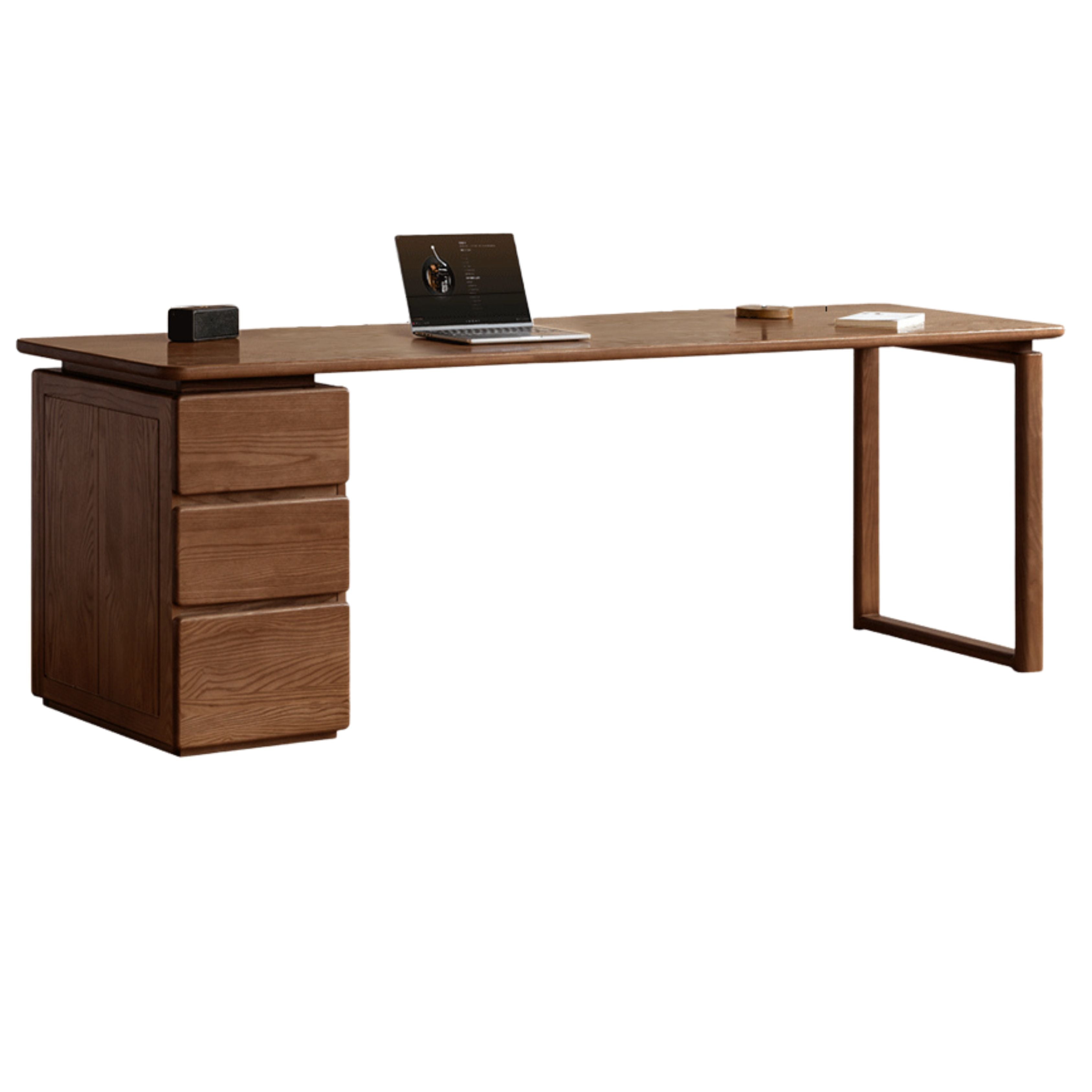 Premium Black Walnut & Ash Solid Wood Desk with 3 Drawers - Modern Home Office Writing Table for Study, Work & Remote Workspace