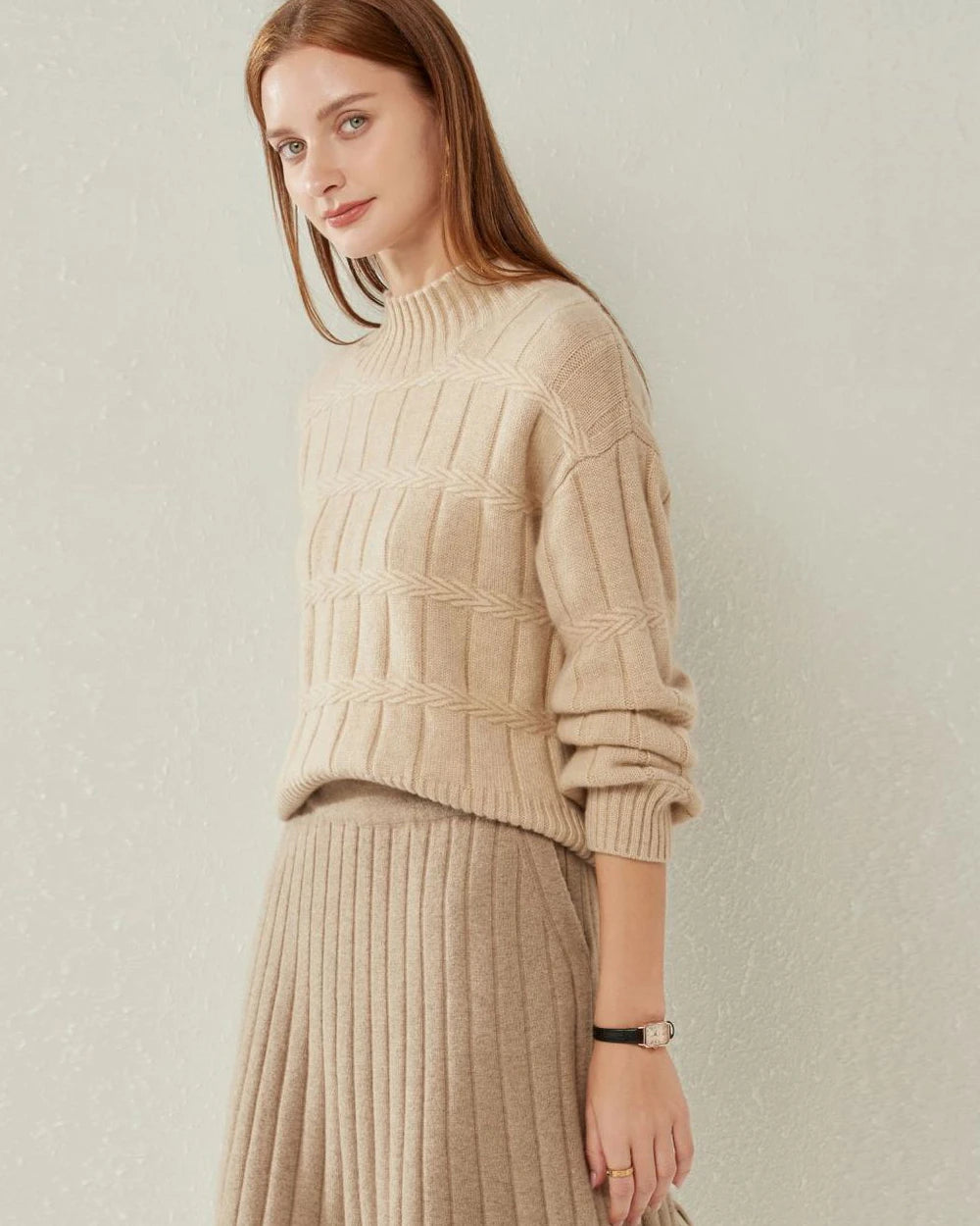 Luxury Textured Mock Neck Cashmere Sweater for Women - Soft & Warm Winter Pullover - Perfect for Office, Date Night & Holiday Outfits