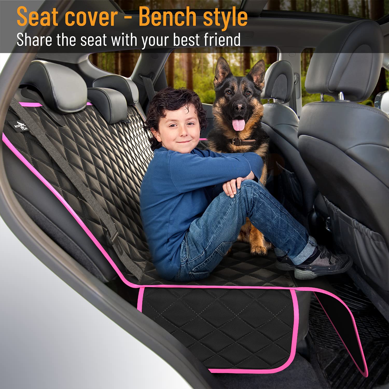 Waterproof Dog Car Seat Cover for Back Seat - Pet Hammock Protector for Trucks, Sedans & SUVs | Durable & Non-Slip Design | Perfect for Road Trips, Vet Visits & Daily Commutes | Pink (Compatible with Chom Chom Roller Pet Hair Remover)