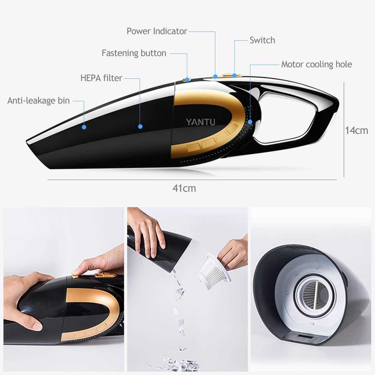 Ergocar 12V 120W Portable Car Vacuum Cleaner - Handheld Wet/Dry Auto Vacuum for Car, Home, Sofa & Pet Hair | Wired DC Power | Ideal for Car Detailing & Pet Hair Removal
