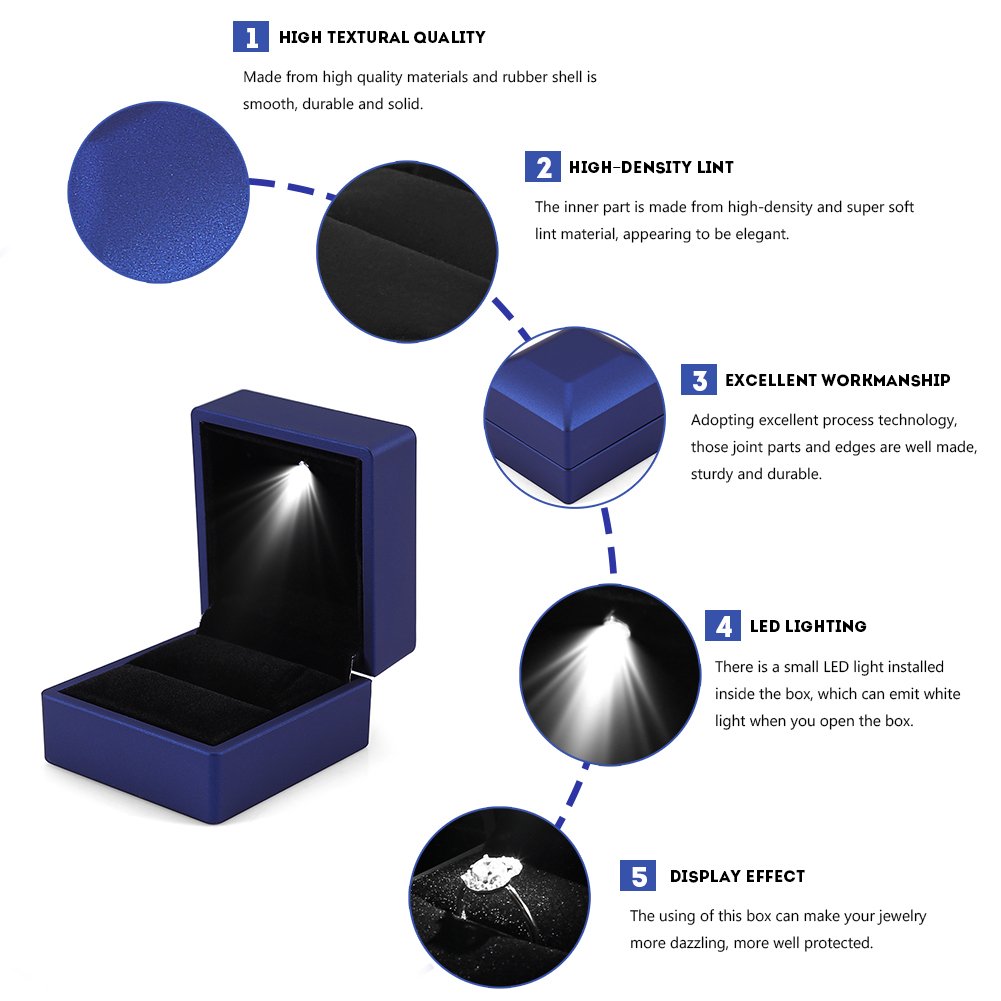 Premium LED Jewelry Gift Box for Engagement Rings, Wedding, Birthday & Anniversary - Elegant Jewelry Case for Rings, Pendants, Earrings, Pins & Brooches (Blue) - Perfect for Proposals, Gift Giving & Jewelry Storage