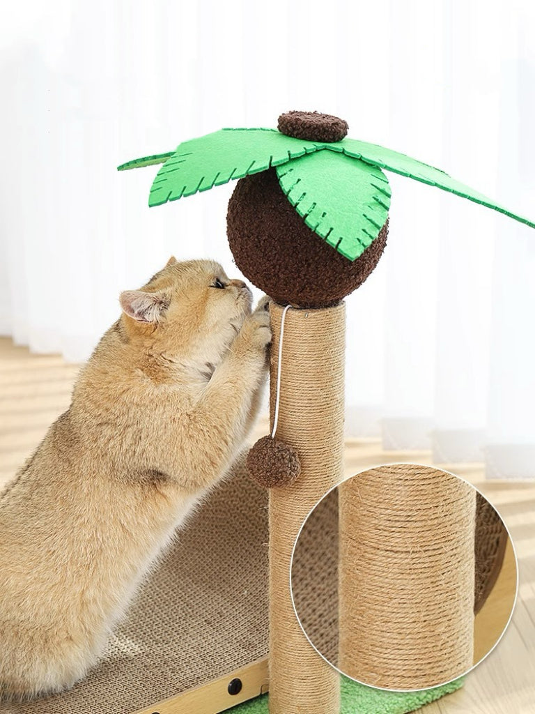 Natural Coconut Tree Cat Scratching Post - Durable Sisal Rope for Indoor & Outdoor Use - Perfect for Beach-Themed Decor & Summer Vibes in Living Room, Patio or Garden
