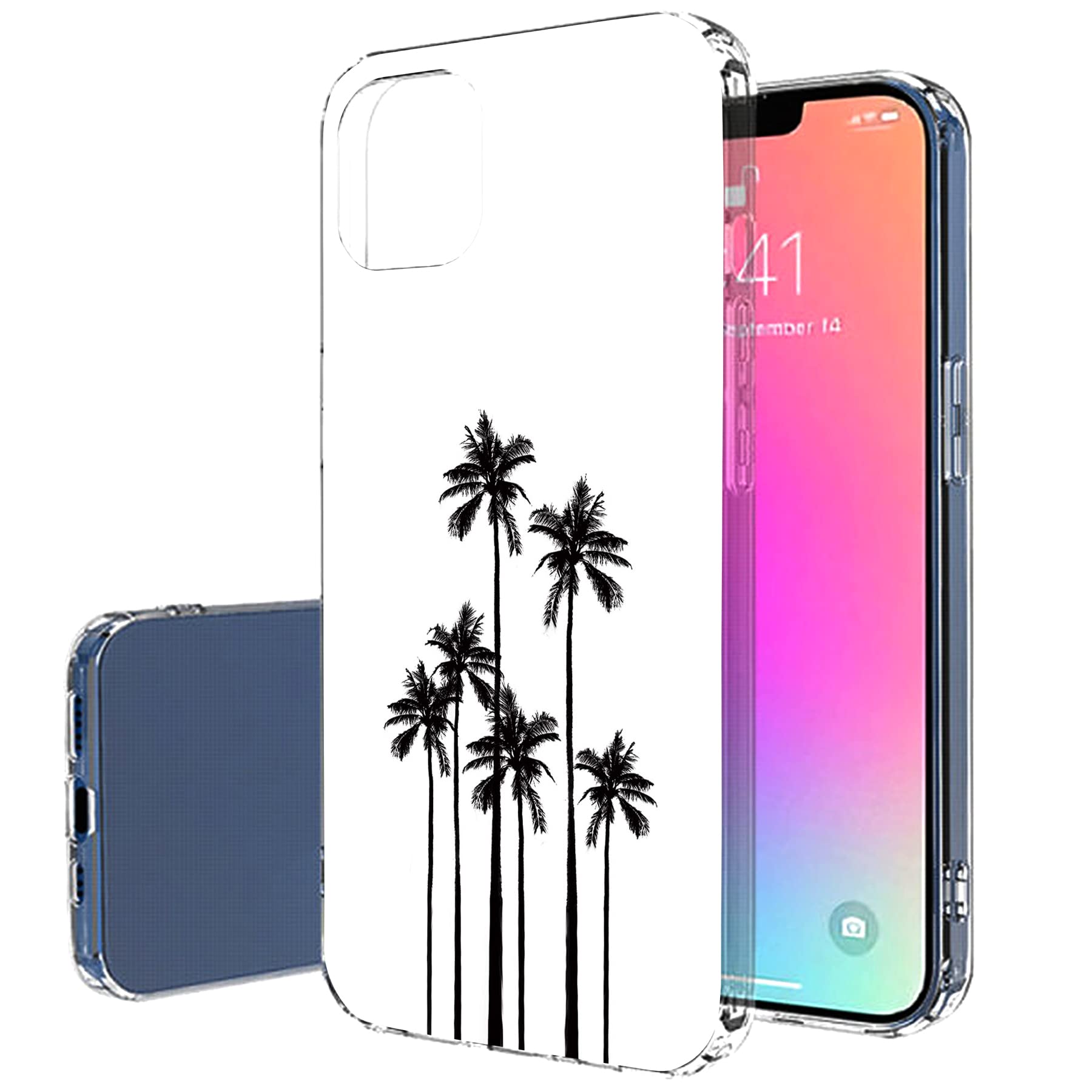 Slim Thin Gel TPU Case for Apple iPhone 13 Pro Max - Lightweight Flexible Soft Anti-Scratch Cover with Palm Trees Print (Made in USA) - Perfect for Beach Vacation, Summer Travel & Everyday Protection