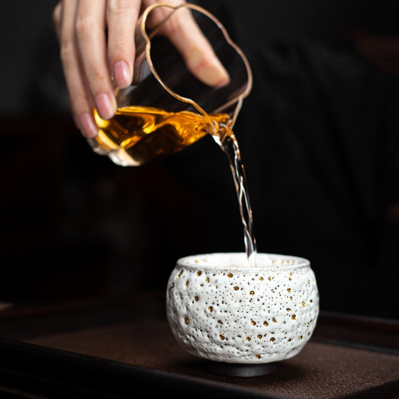 Premium Gold Dotted Shinoyaki Gongfu Tea Cup - Handcrafted Japanese Style Ceramic Tea Set for Oolong & Pu-erh - Perfect for Tea Ceremonies, Home Decor & Gifts