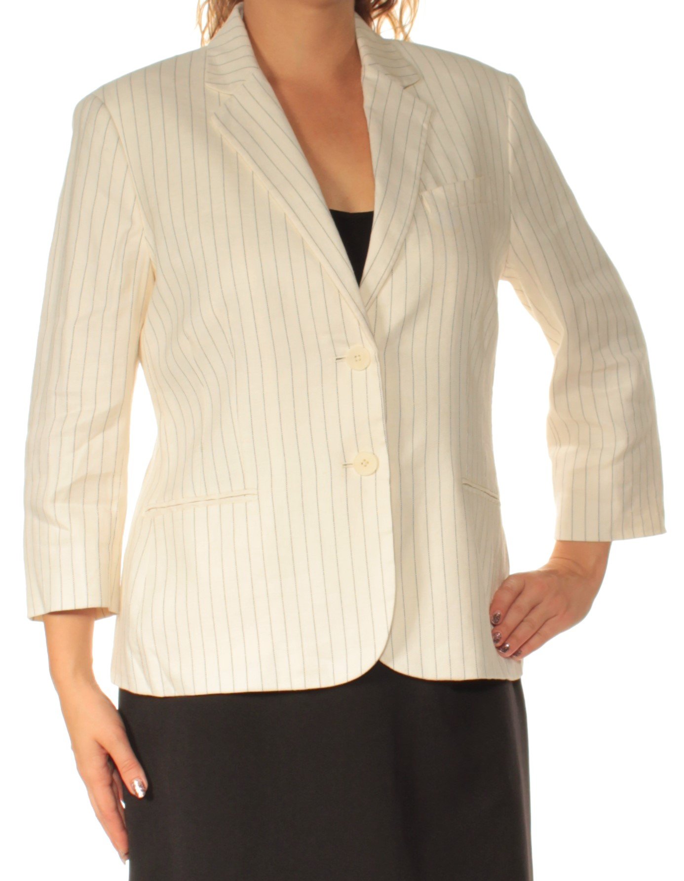 Ralph Lauren Women's Pinstripe Two-Button Blazer Jacket - Off-White Size 14 | Professional Office Wear & Business Casual Outfits