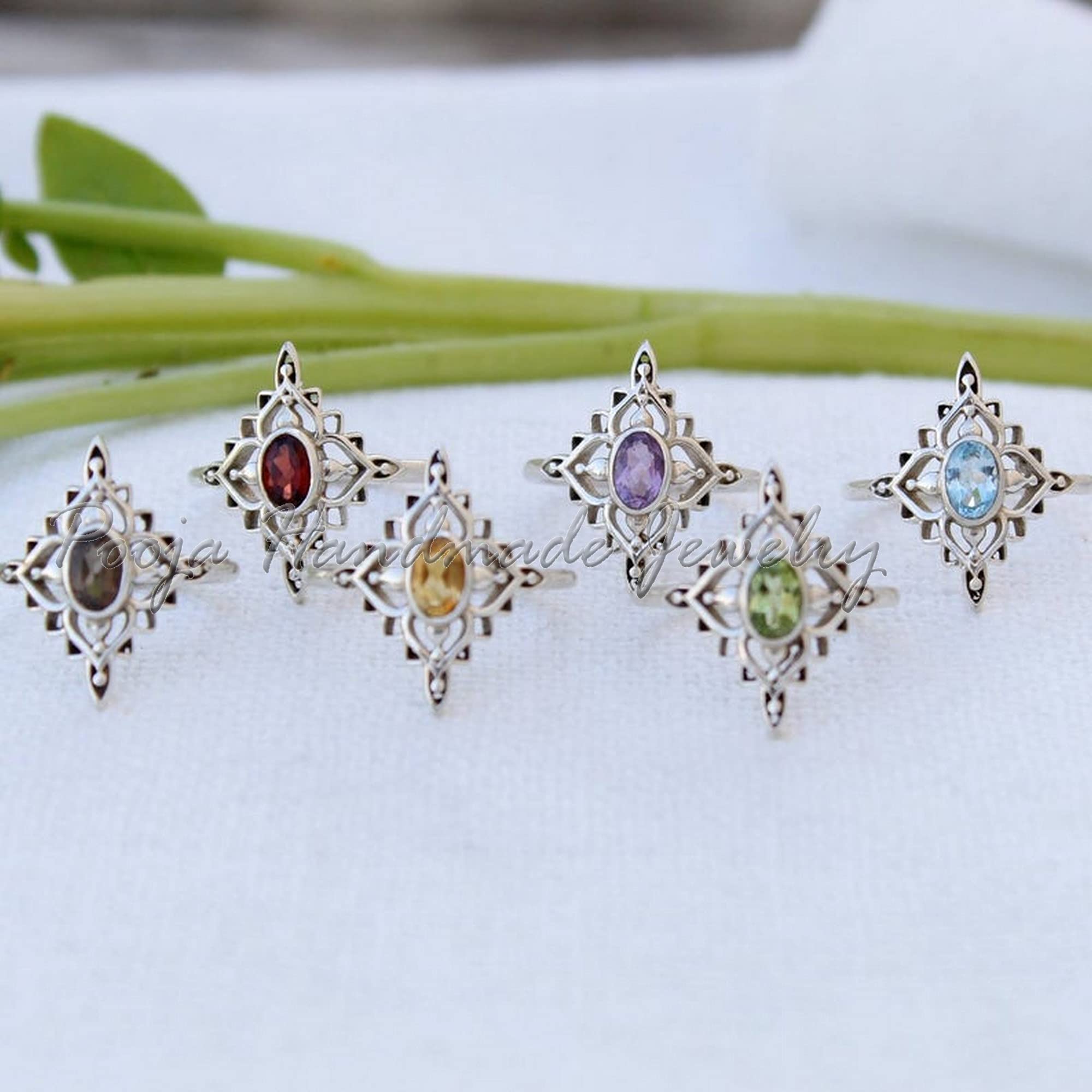 Gorgeous Handmade Sterling Silver Garnet Ring – January Birthstone, Boho Jewelry for Women, Dainty Flower Design, Perfect for Everyday Wear & Engagement