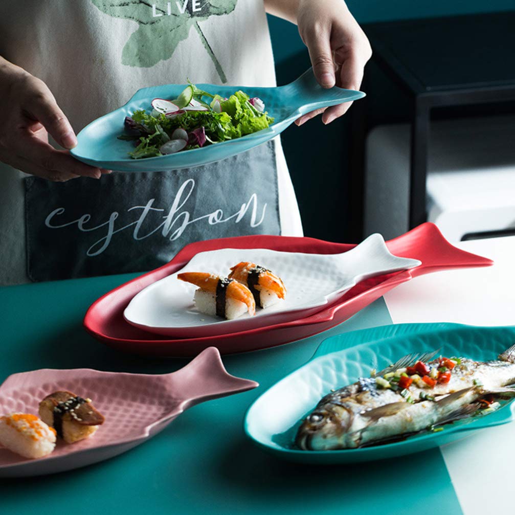 DOITOOL Small Fish Shaped Ceramic Plates - 11 Inch Green Decorative Appetizer Dishes, Creative Serving Platter for Snacks, Sushi, Desserts - Perfect for Home Dining, Restaurants & Party Decor