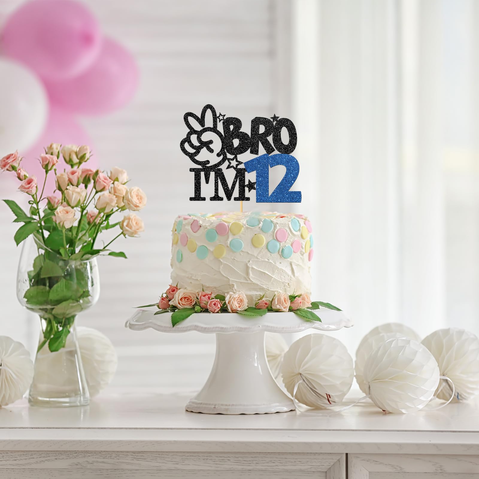 Brother I'm 12 Cake Topper - Black Glitter Birthday Decoration for 12-Year-Old Boys | 12th Birthday Party Supplies | Perfect for Big Brother Celebrations, Cakes & Cupcakes