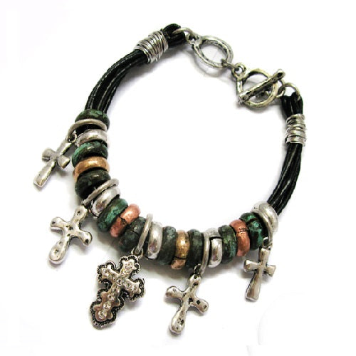 Vintage Cross Charm Bracelet with Antique Patina Finish - Perfect for Everyday Wear, Gifts & Religious Occasions