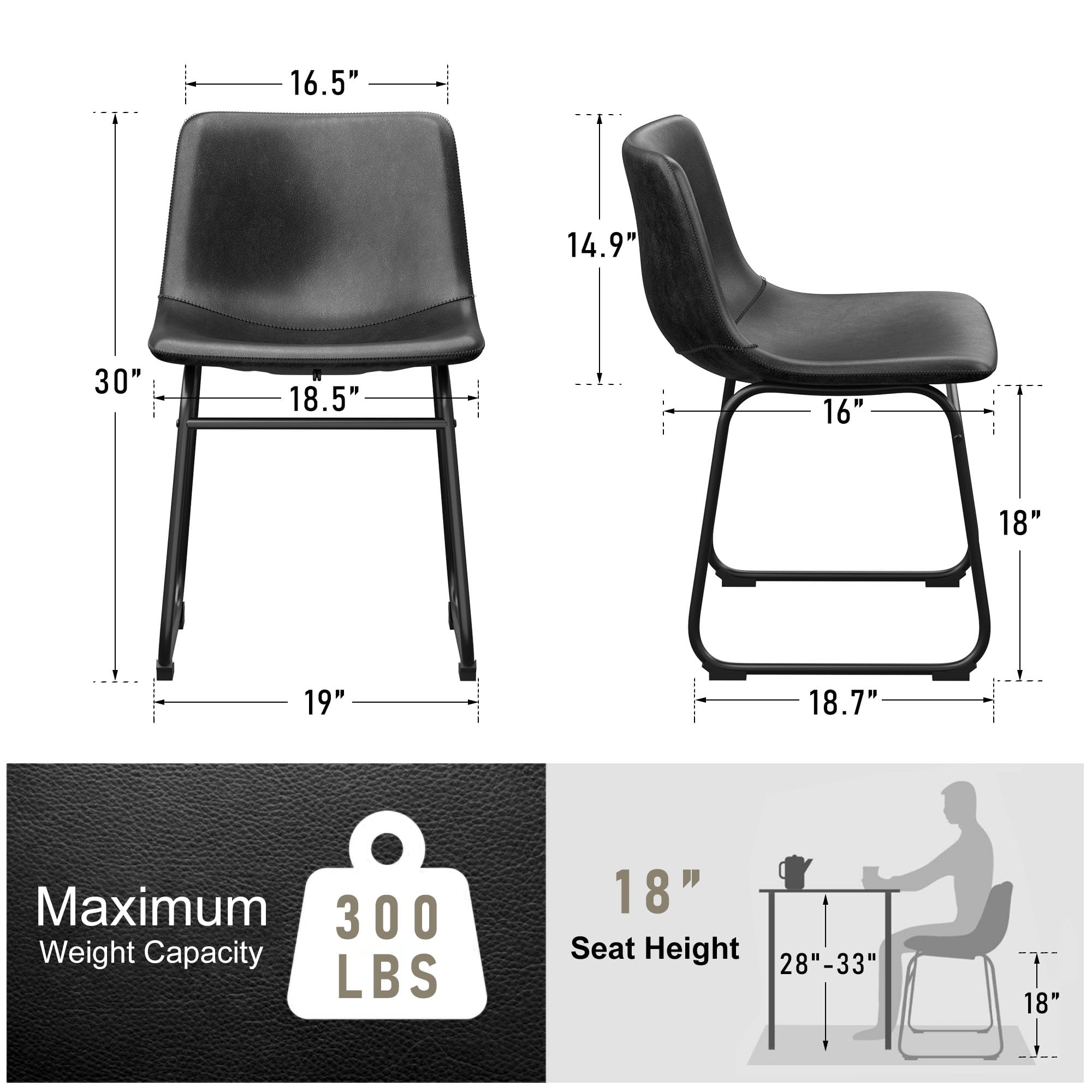 6 Pack Modern PU Leather Dining Chairs - Armless Kitchen Chairs with Backrest & Sturdy Metal Legs for Home, Restaurant, Cafe (18
