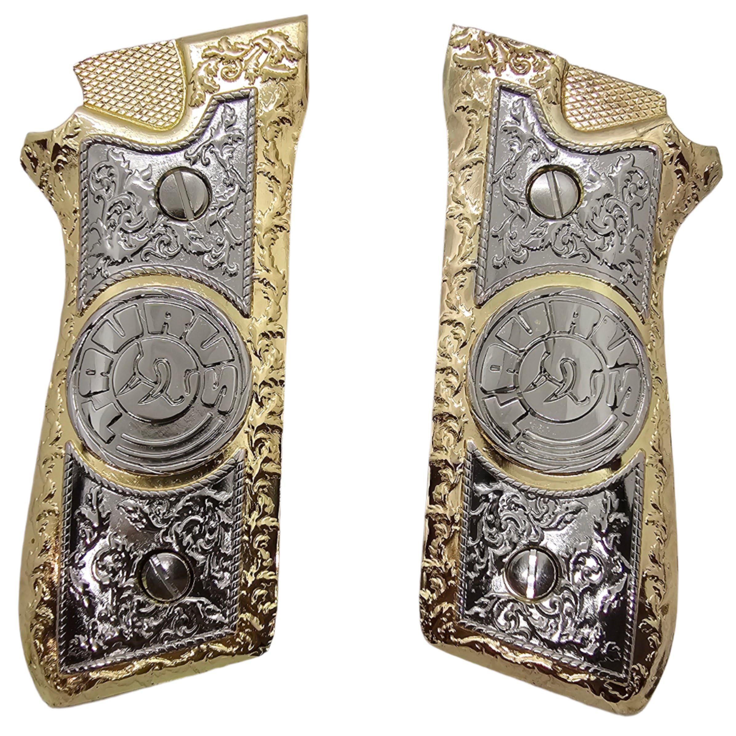 Custom Taurus Grips for PT-99, PT-92, PT-100 & PT-101 Pistols - Premium Metal Grips with Nickel Gold PT Screws - Perfect for Shooting Range, Concealed Carry & Gun Collectors