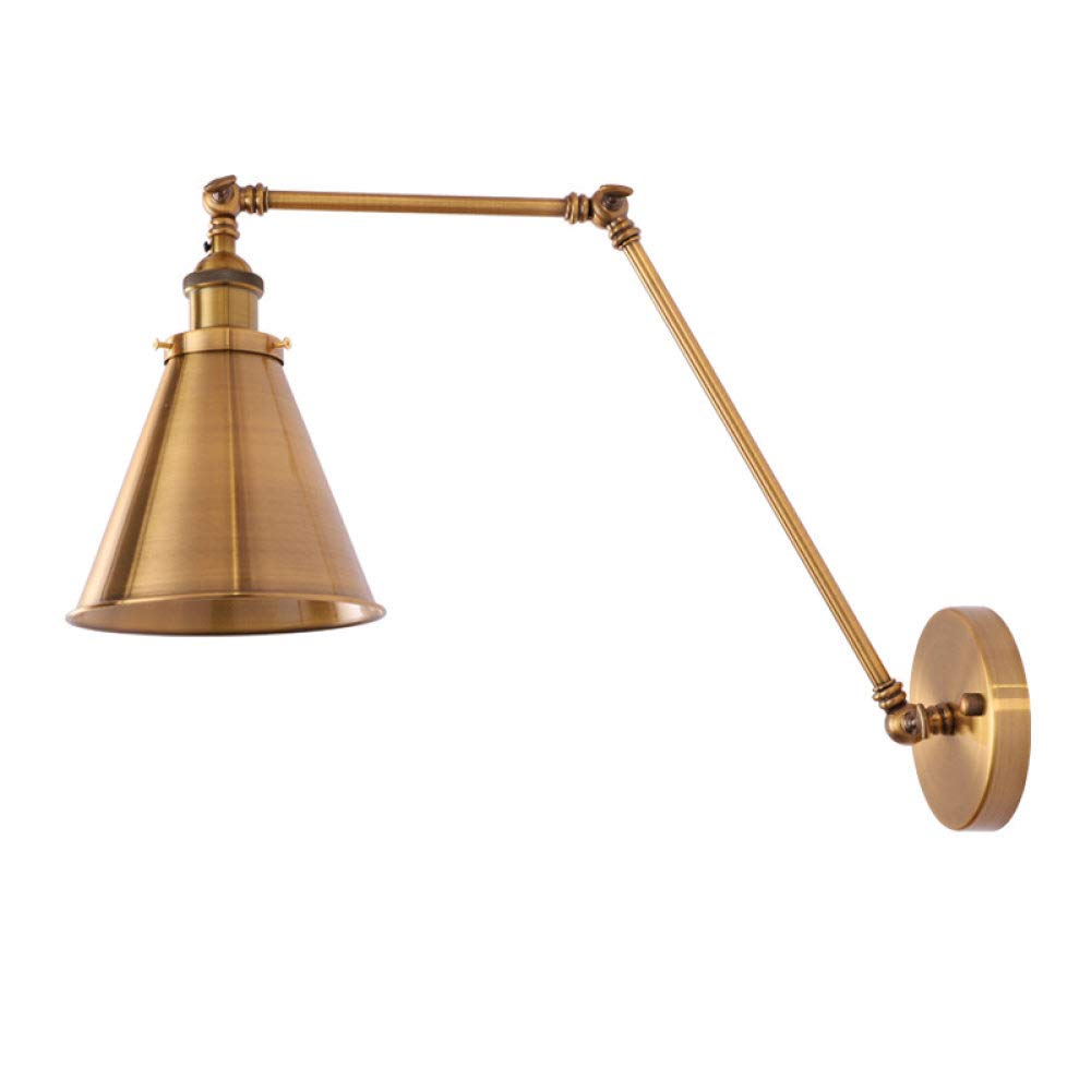 Vintage Industrial Wall Sconce Light - Adjustable Swing Arm E27 Bulb Fixture in Bronze Wrought Iron with Cylindrical Lampshade - Rustic Loft Lighting for Living Room, Bedroom, Study & Office Decor