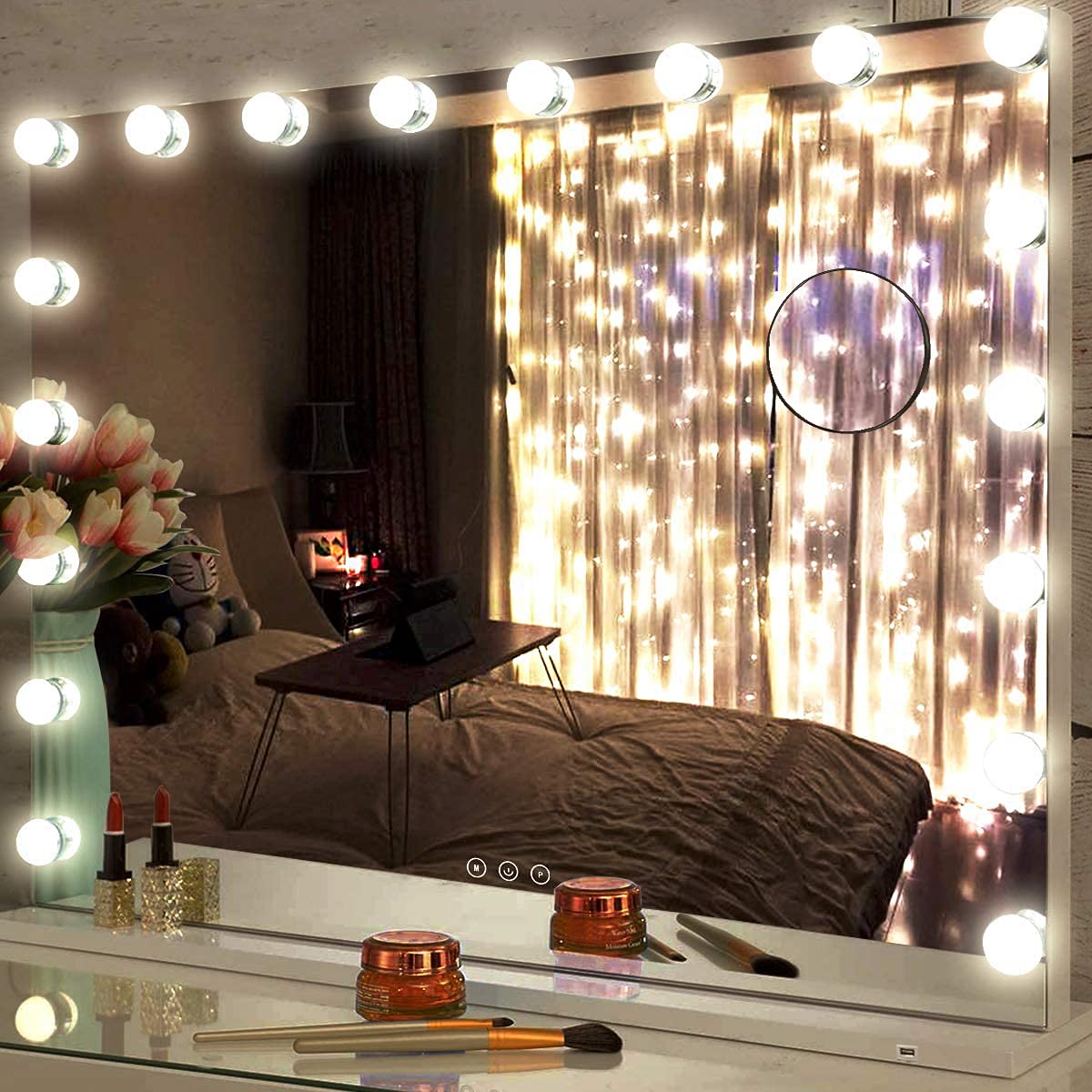 Hollywood Vanity Mirror with 18 LED Lights - 32x24 Inch Large Lighted Makeup Mirror with Magnifier, 3 Color Modes & USB Power - Perfect for Bedroom Dressing Table, Bathroom, and Professional Makeup Artists