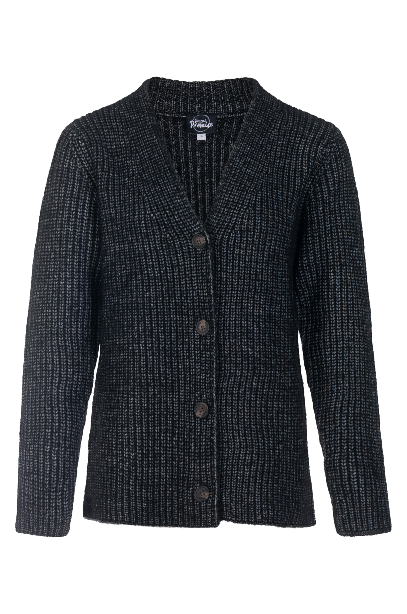 Fisher Rib V-Neck Cardigan for Women - Soft Knit Sweater in Charcoal Marl | Cozy Fall & Winter Layering Essential | 7273ZZ