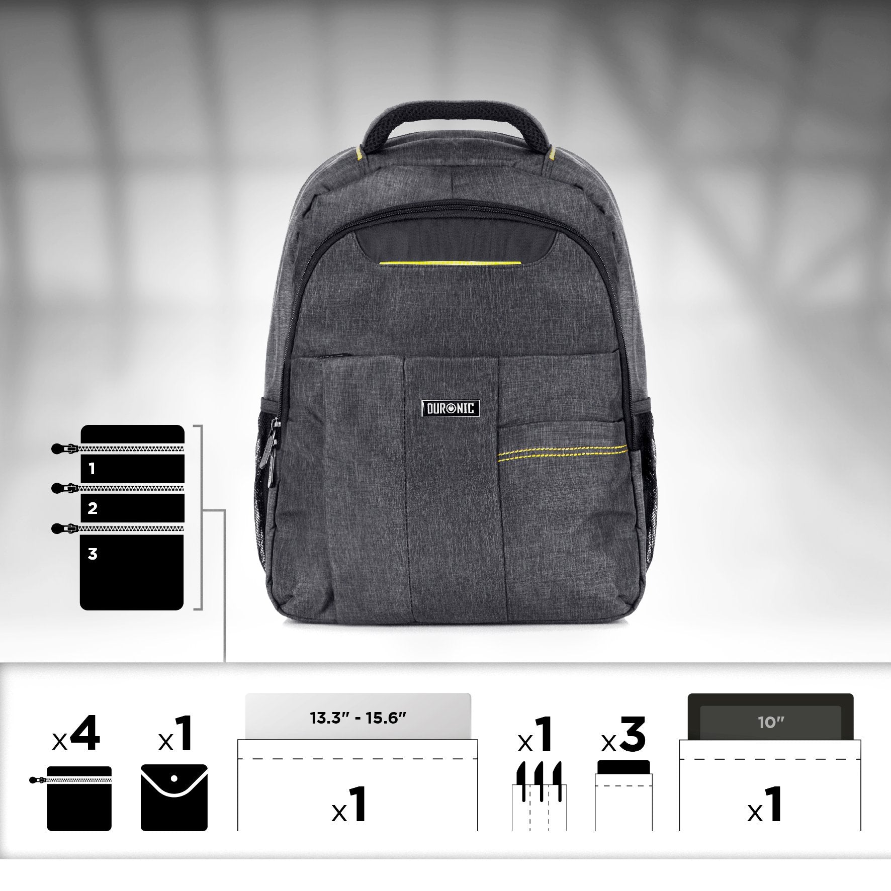 Duronic Lightweight Water-Resistant Travel Laptop Backpack - 15.6 Inch Business & School Computer Bag for Men, Women & Kids - Perfect for Work, College, Gym & Daily Commute - Durable Rucksack with USB Charging Port (Model LB13)