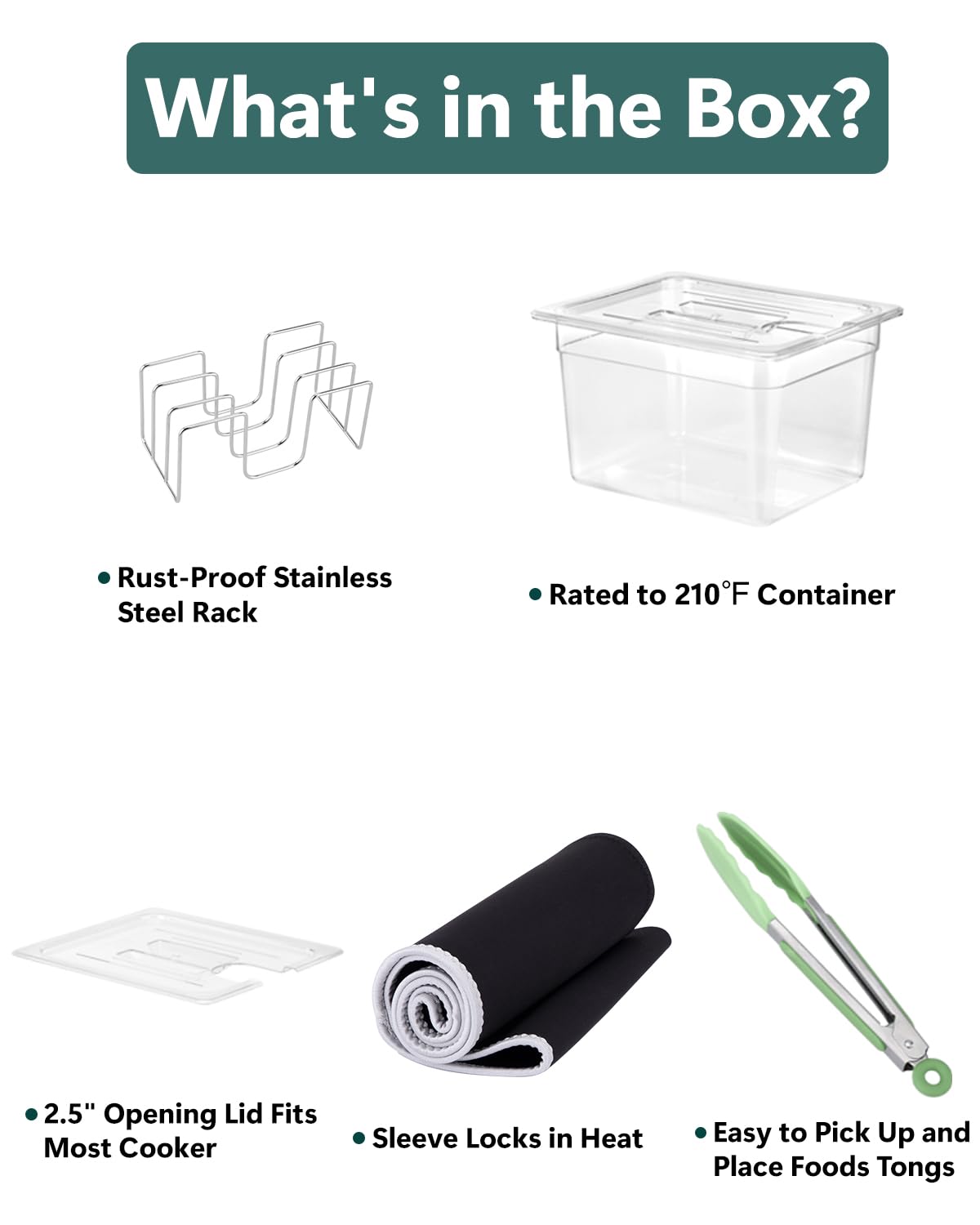 12QT BPA-Free Sous Vide Container with Lid - Includes Fixed Rack, Kitchen Tongs & Heat-Resistant Sleeve - Compatible with Anova, Breville Joule, Instant Pot & Most Sous Vide Cookers - Perfect for Home Kitchens, Meal Prep & Professional Chefs