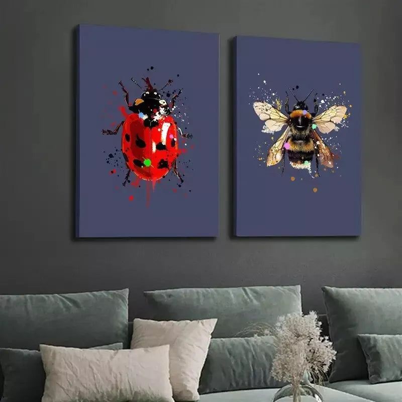 2Pcs Decorative Insect Canvas Wall Art - 50x75cm Framed High-Quality Print - 100% Australian Made - Ready to Hang - Perfect for Living Room, Bedroom & Office Decor
