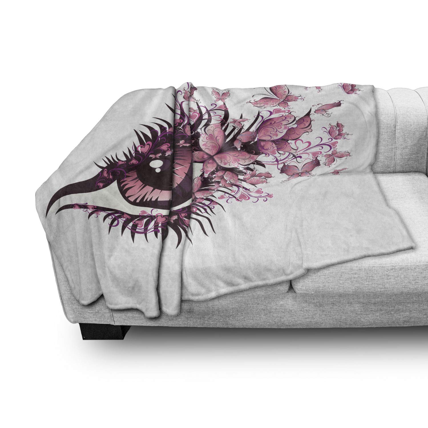 Ambesonne Soft Flannel Fleece Throw Blanket with Butterfly & Eyelash Design - 50