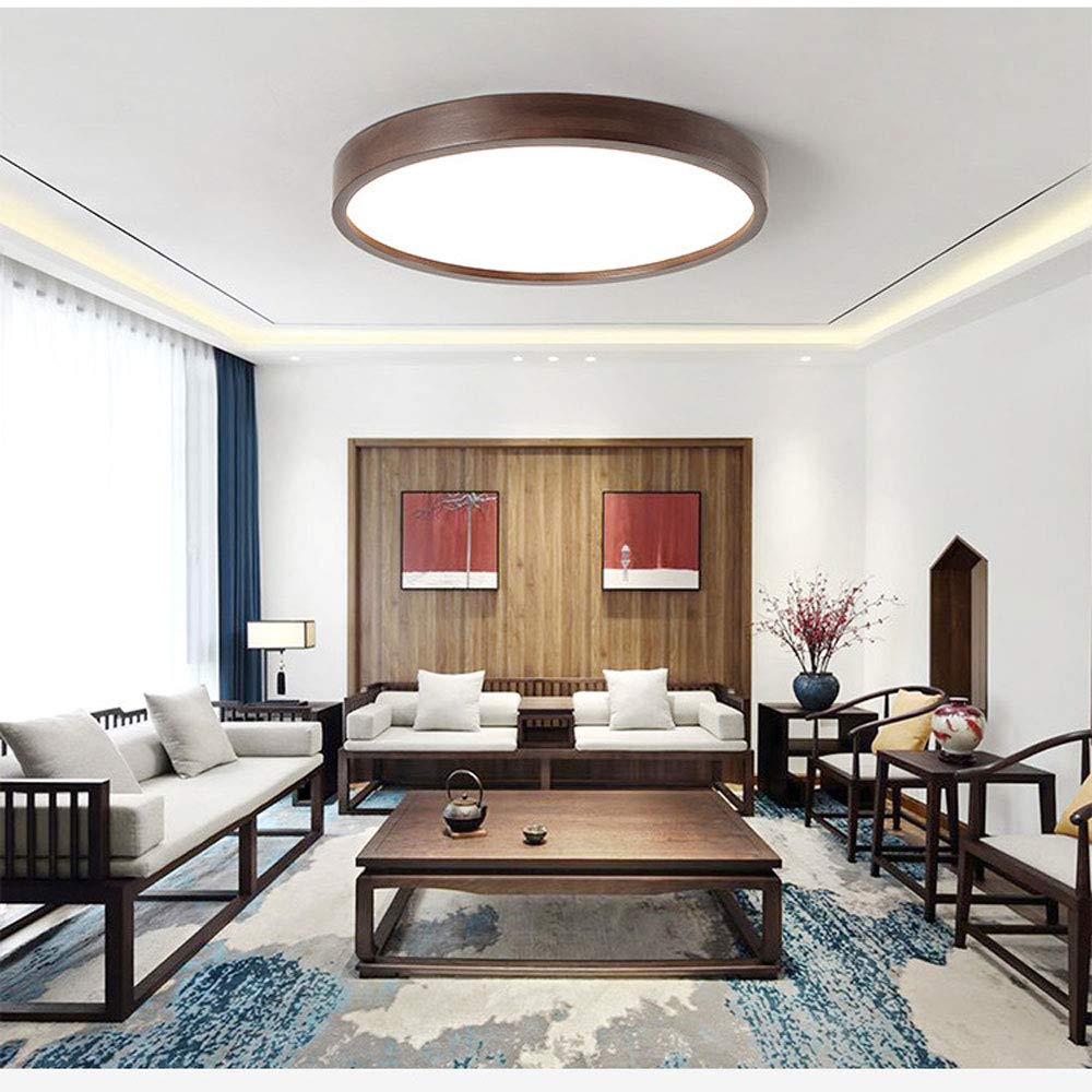 Modern LED Flush Mount Ceiling Light - Round Dark Wood Finish with Adjustable Warm/Cool/Neutral White Light - Energy Efficient Dimmable Lighting Fixture for Bedroom, Dining Room, Study, Living Room & Office Spaces