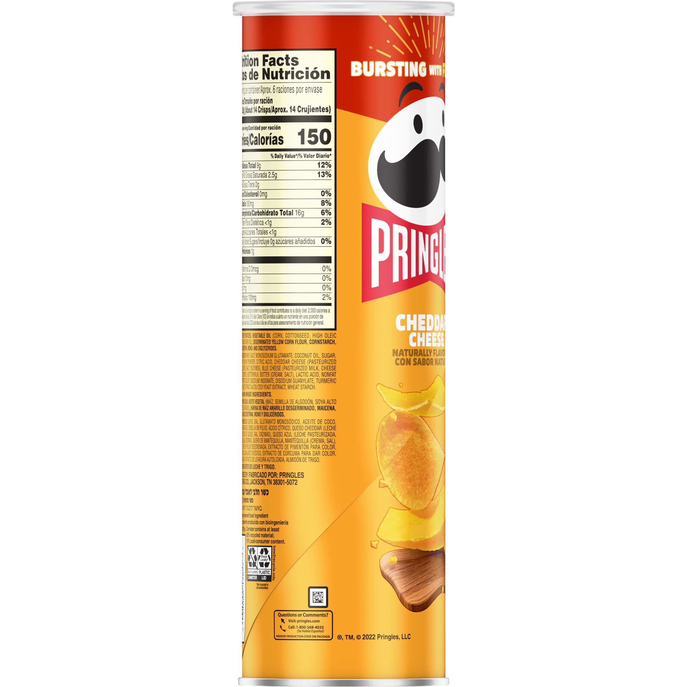 Pringles Cheddar Cheese Potato Crisps - 5.5oz Can (Pack of 1) | Crunchy Snacks for Lunch, Office, Travel & On-the-Go | Perfect for Road Trips, School & Movie Nights