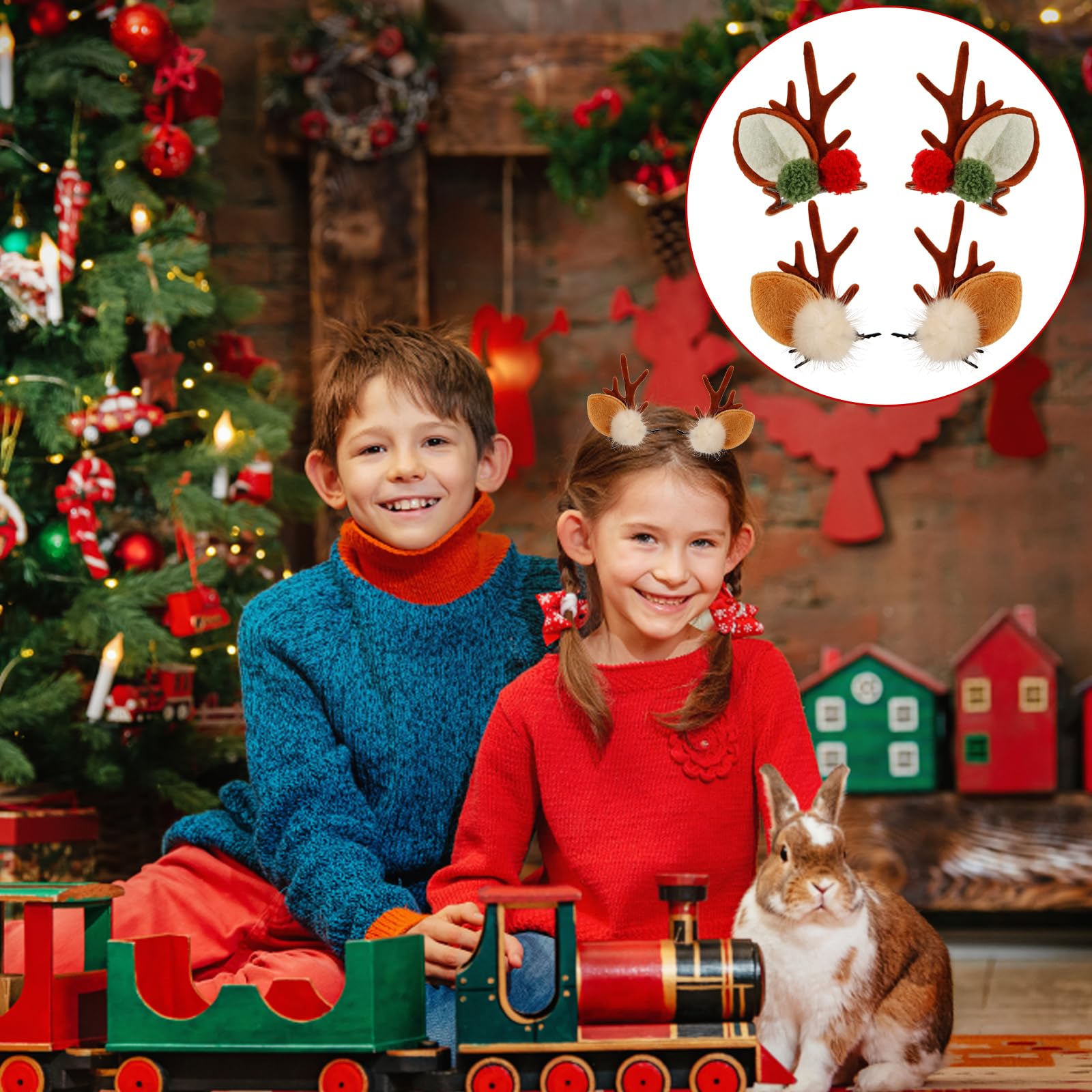 2 Pairs Christmas Hair Clips - Reindeer Antler Hairpins for Women & Girls, Festive Holiday Hair Accessories for Christmas Parties, Family Gatherings & Photo Shoots