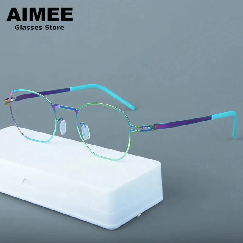 Aimee Unisex Full Rim Polygon Square Screwless Steel Eyeglasses Frame 14149 - Trendy Geometric Glasses for Men & Women - Perfect for Work, Reading, and Fashion Accessories