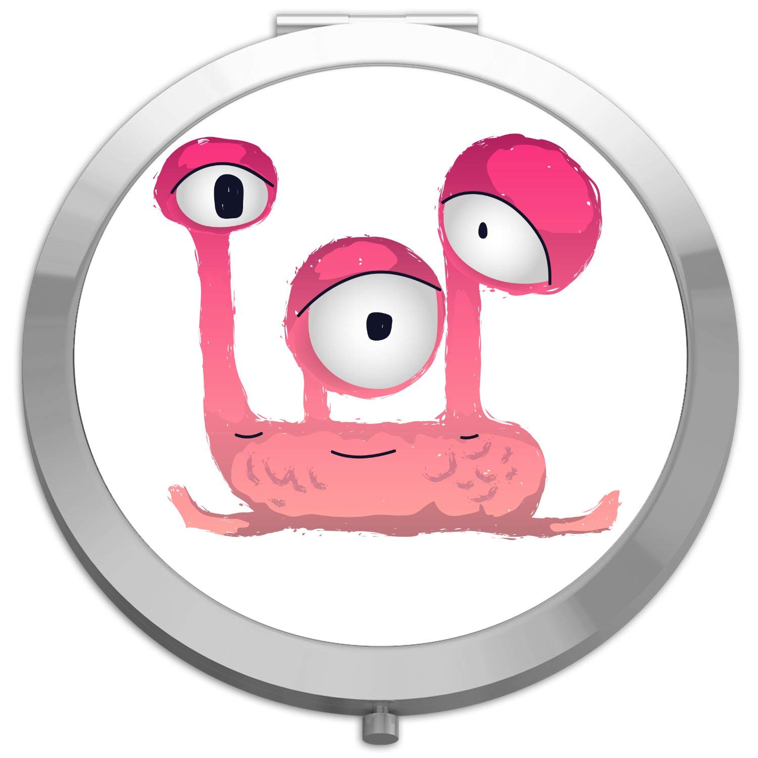 Grungy Monster Alien Character (Style 2B) Compact Folding Pocket Mirror - Silver Round Circle Shape for Cosplay, Halloween Costume & Gothic Makeup